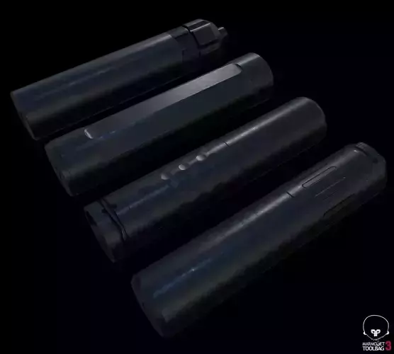 Lowpoly silencer set three cylinders