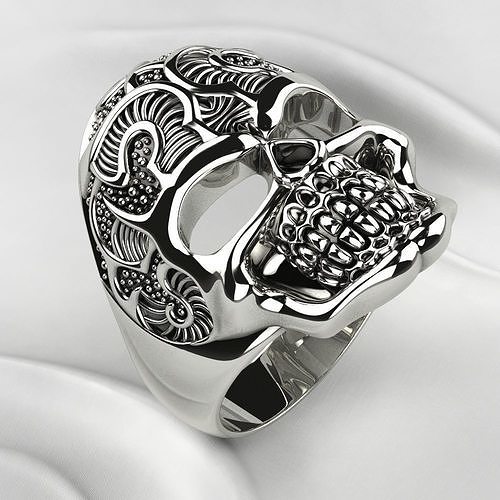 Gold Silver Skull Ring with Rhoduim Plating 3D print model