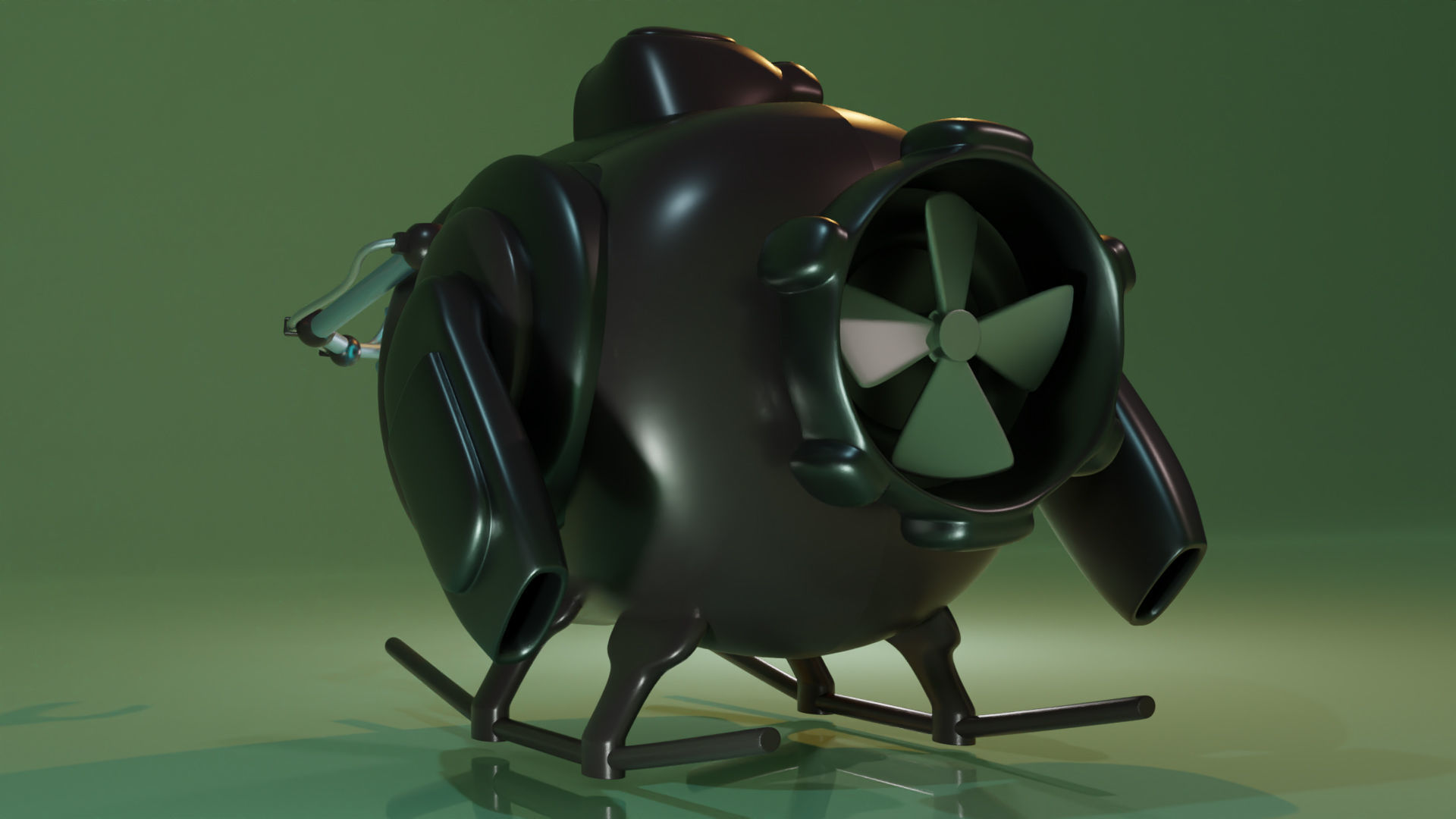 Submarine robot with glowing eyes Low-poly 3D model_1