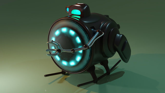 Submarine robot with glowing eyes Low-poly 3D model