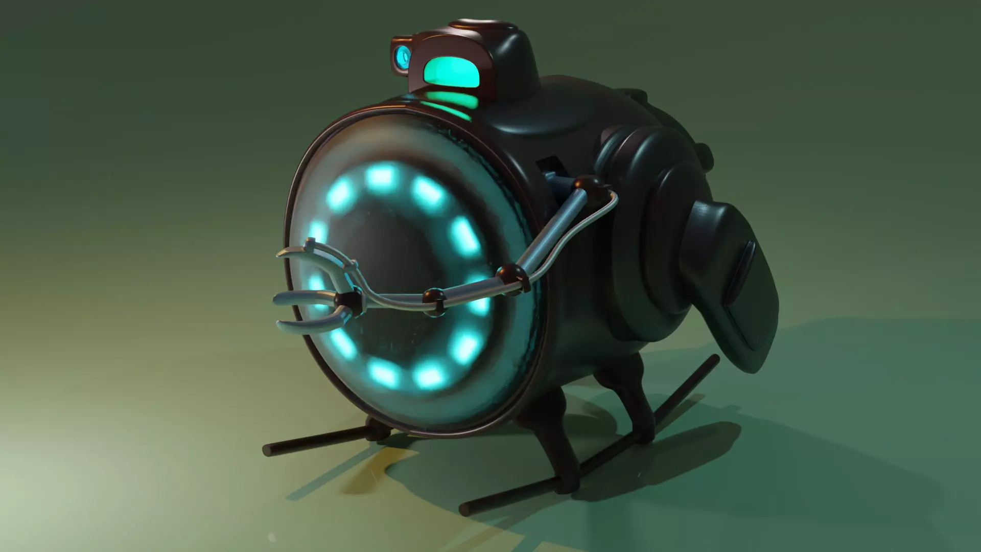 Submarine robot with glowing eyes Low-poly 3D model_0