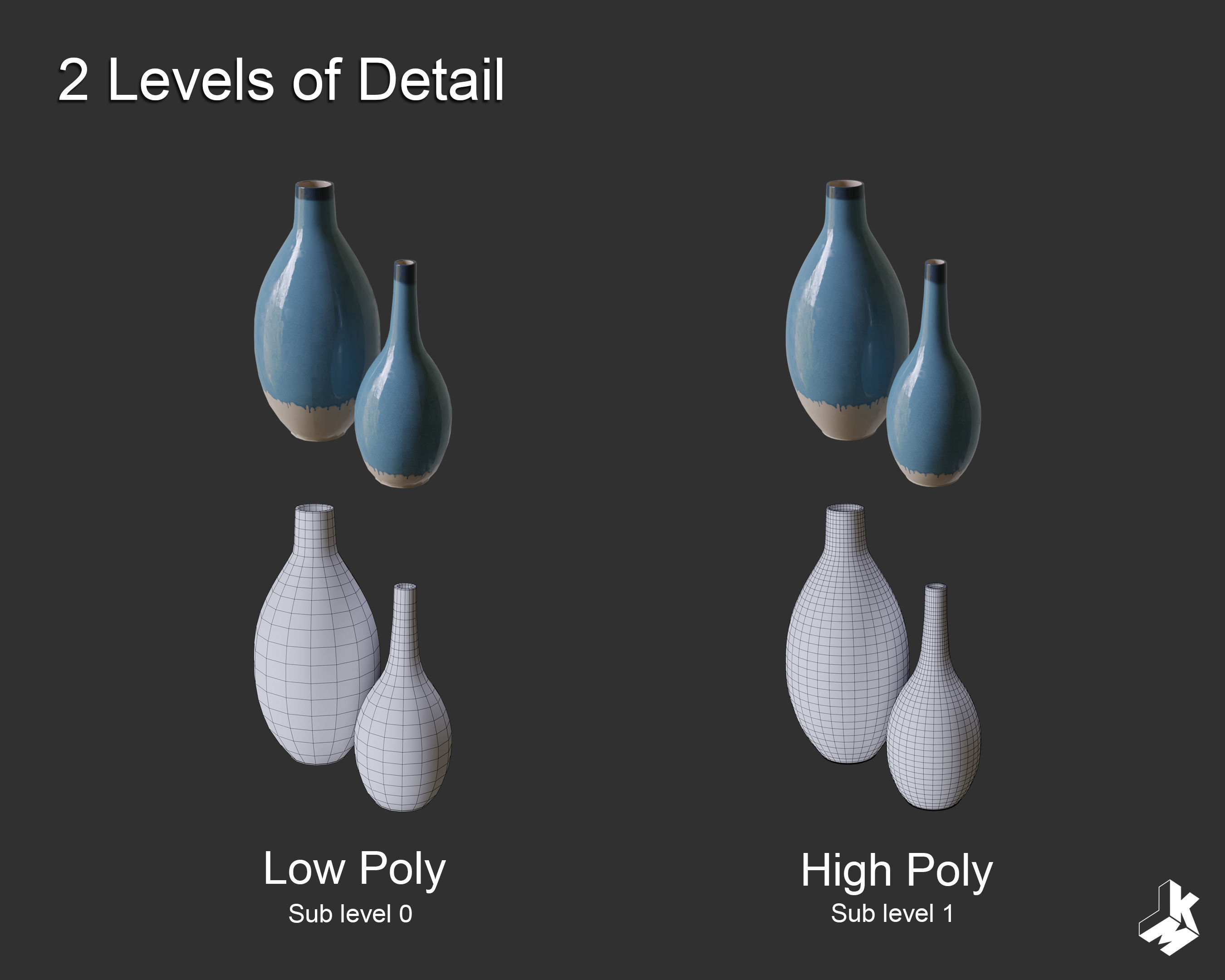 Set of Cascade Ceramic Vases 3D model_4