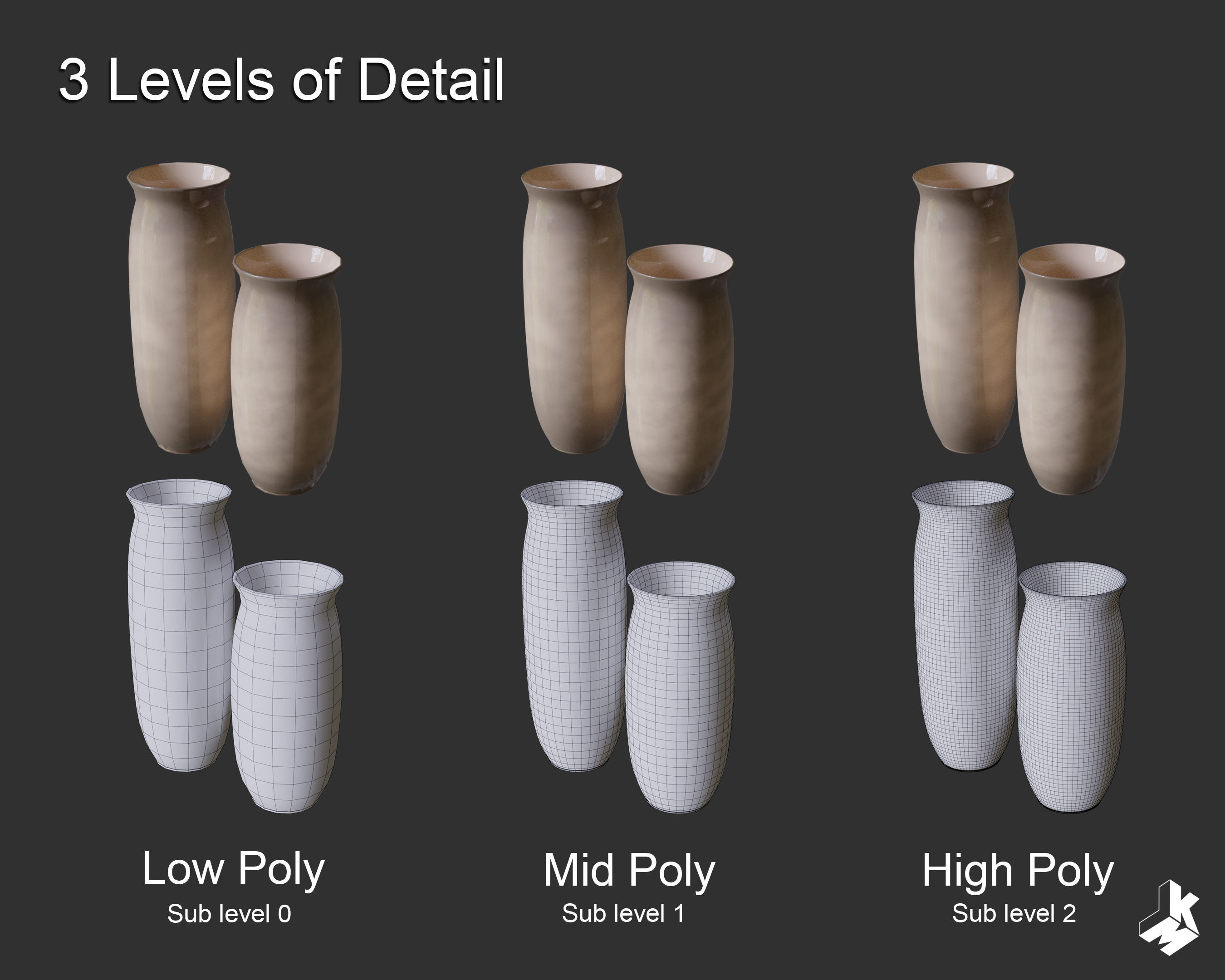 Set of Floor Ceramic Vases 3D model_4