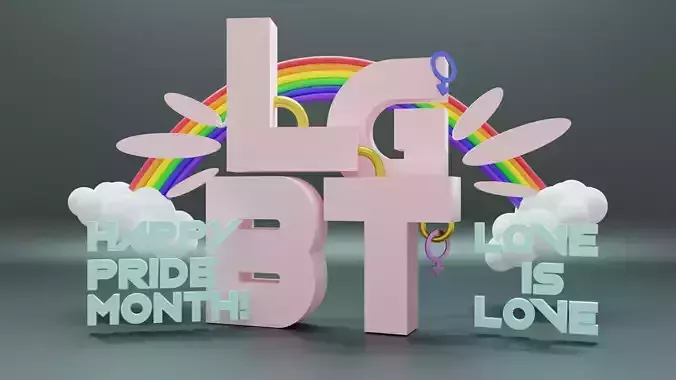 Pride 3D model word lgbt happy love is love
