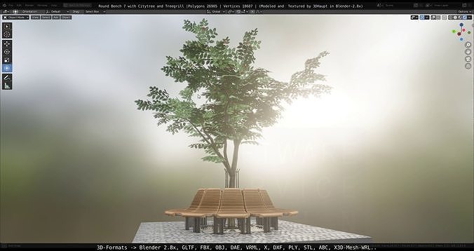 Round Bench 7 with Citytree and Treegrill Low-poly 3D model