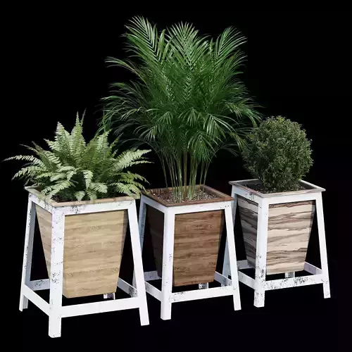 Natural three wooden planters 3D model