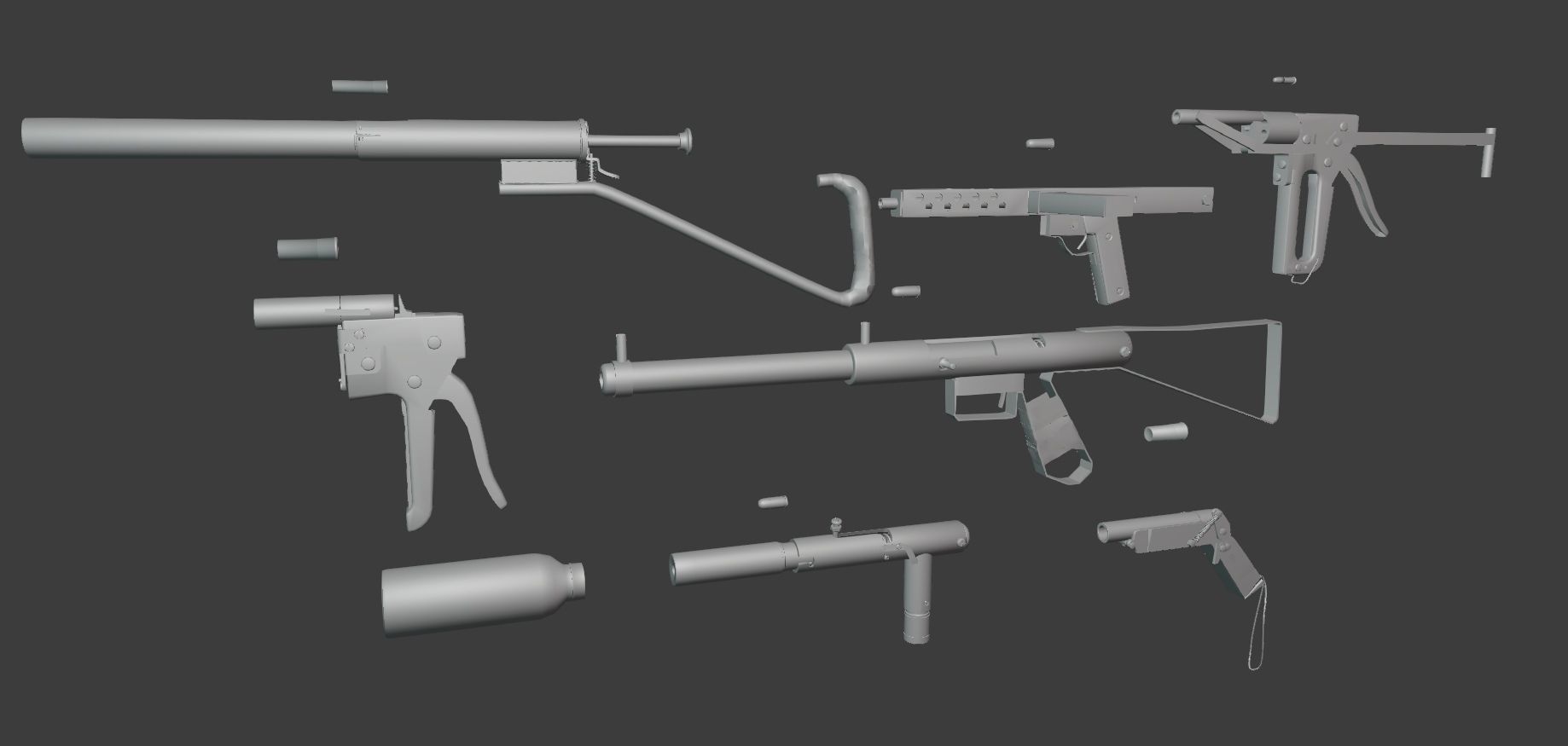 Homemade Guns Pack - rigged Low-poly 3D model_5