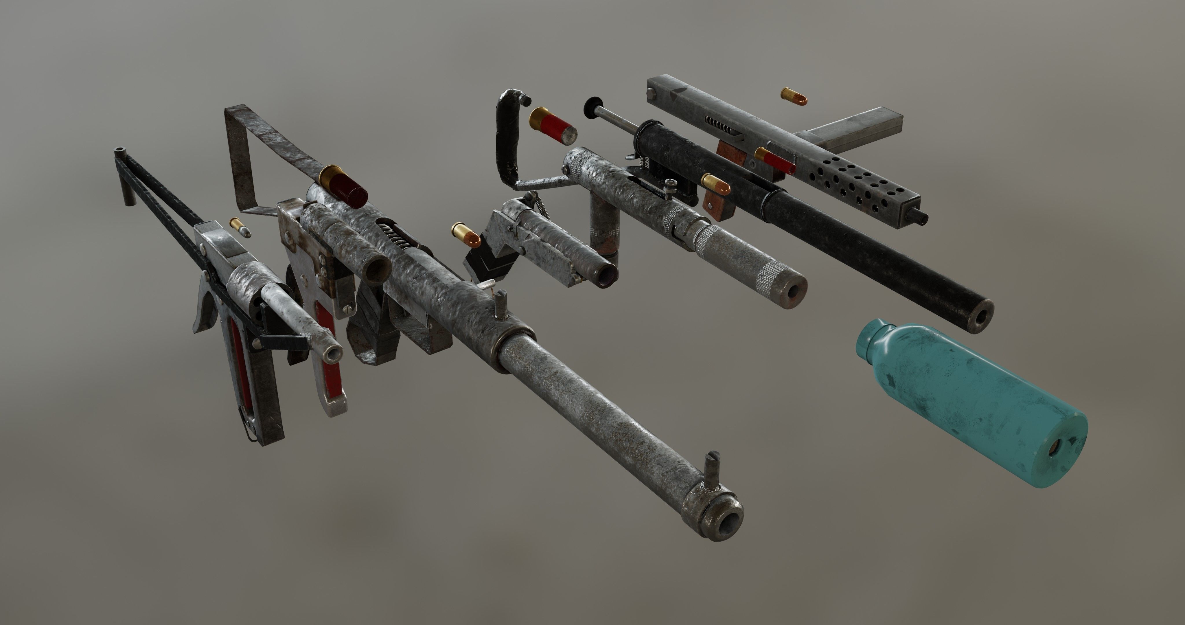 Homemade Guns Pack - rigged Low-poly 3D model_2