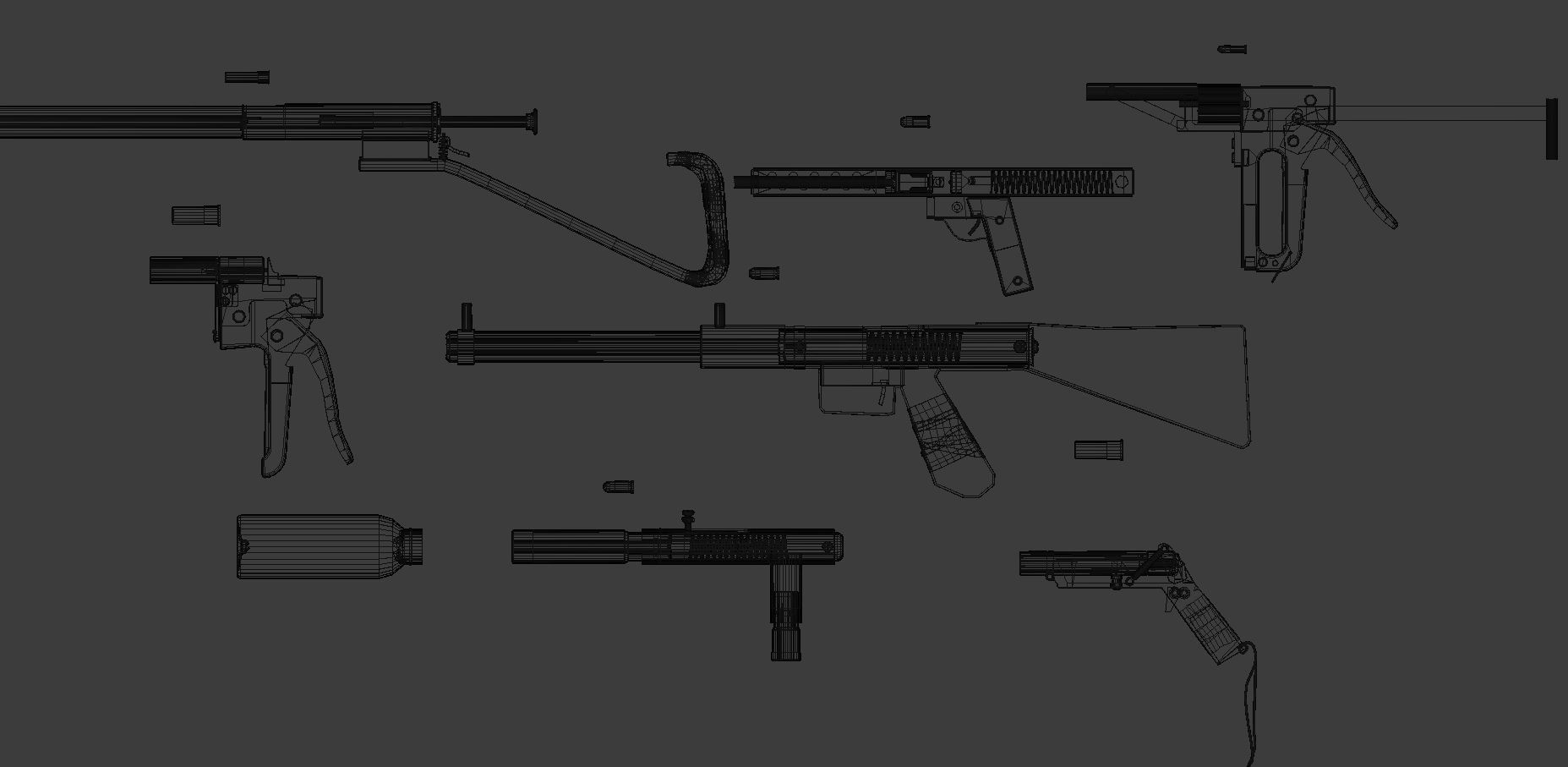 Homemade Guns Pack - rigged Low-poly 3D model_4