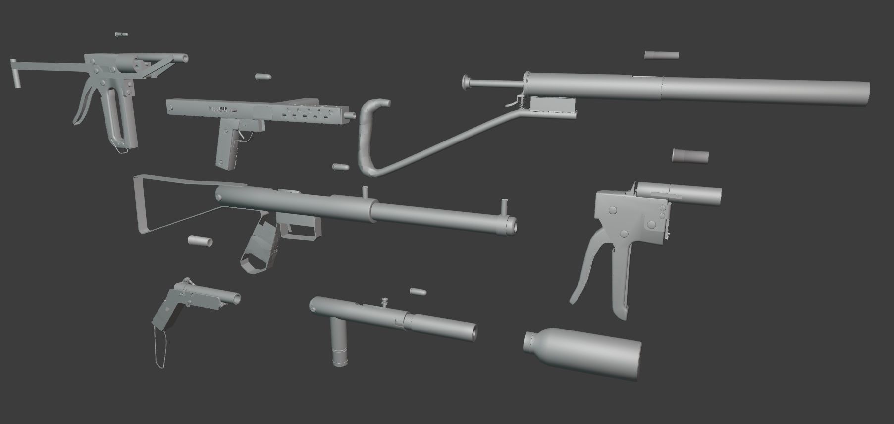 Homemade Guns Pack - rigged Low-poly 3D model_6