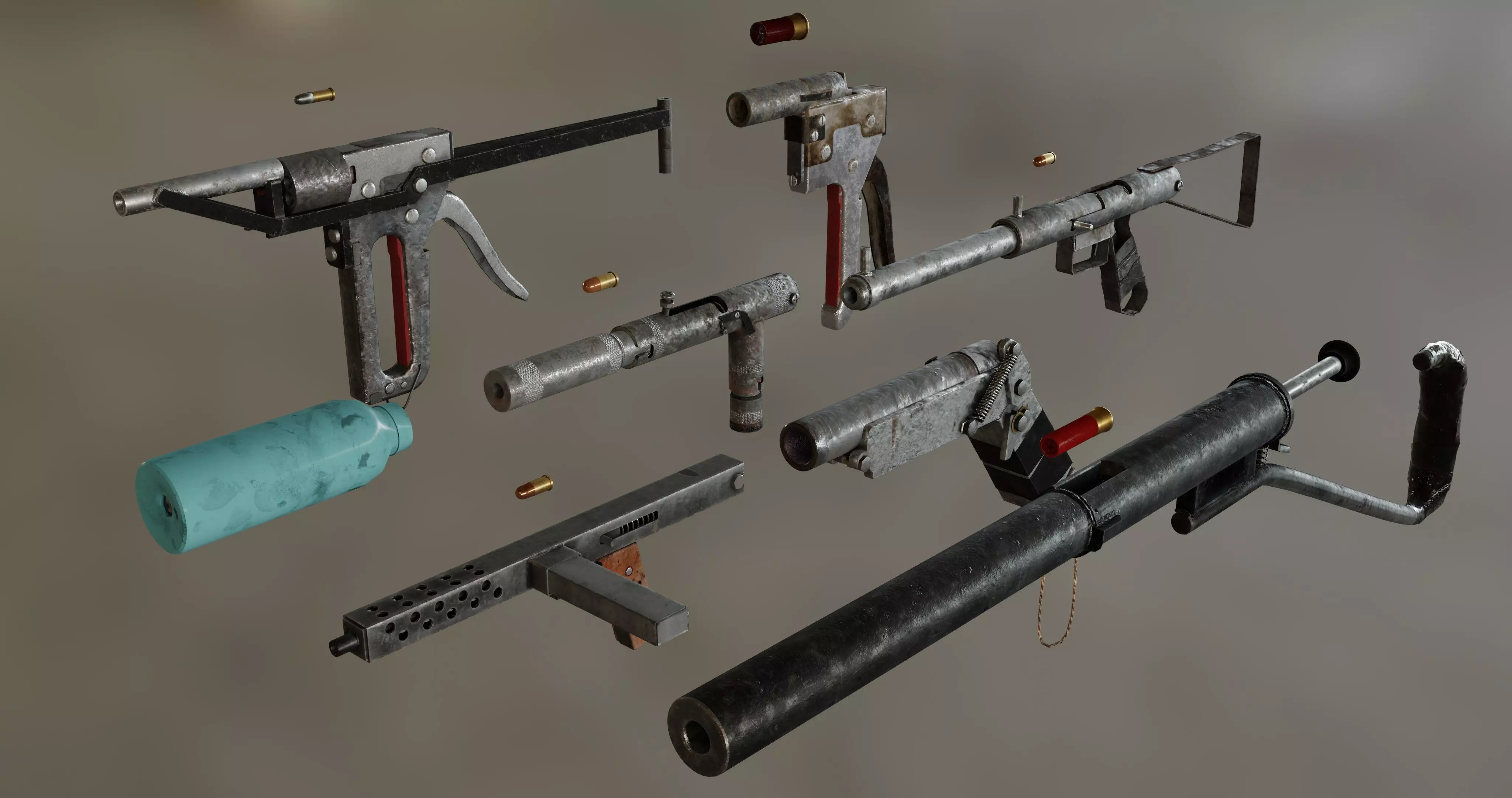 Homemade Guns Pack - rigged Low-poly 3D model_0