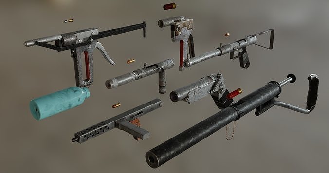 Homemade Guns Pack - rigged Low-poly 3D model