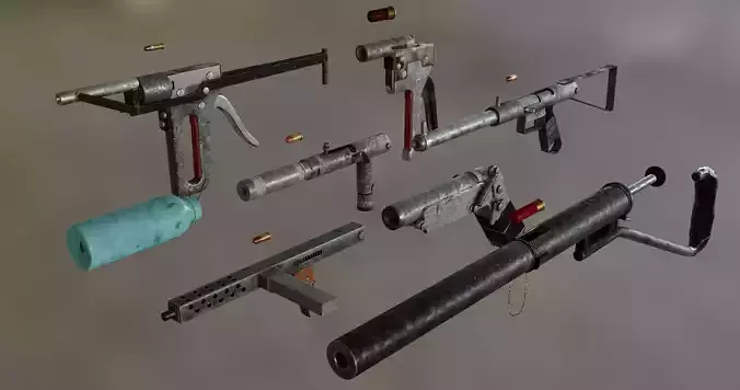 Homemade Guns Pack - rigged Low-poly 3D model