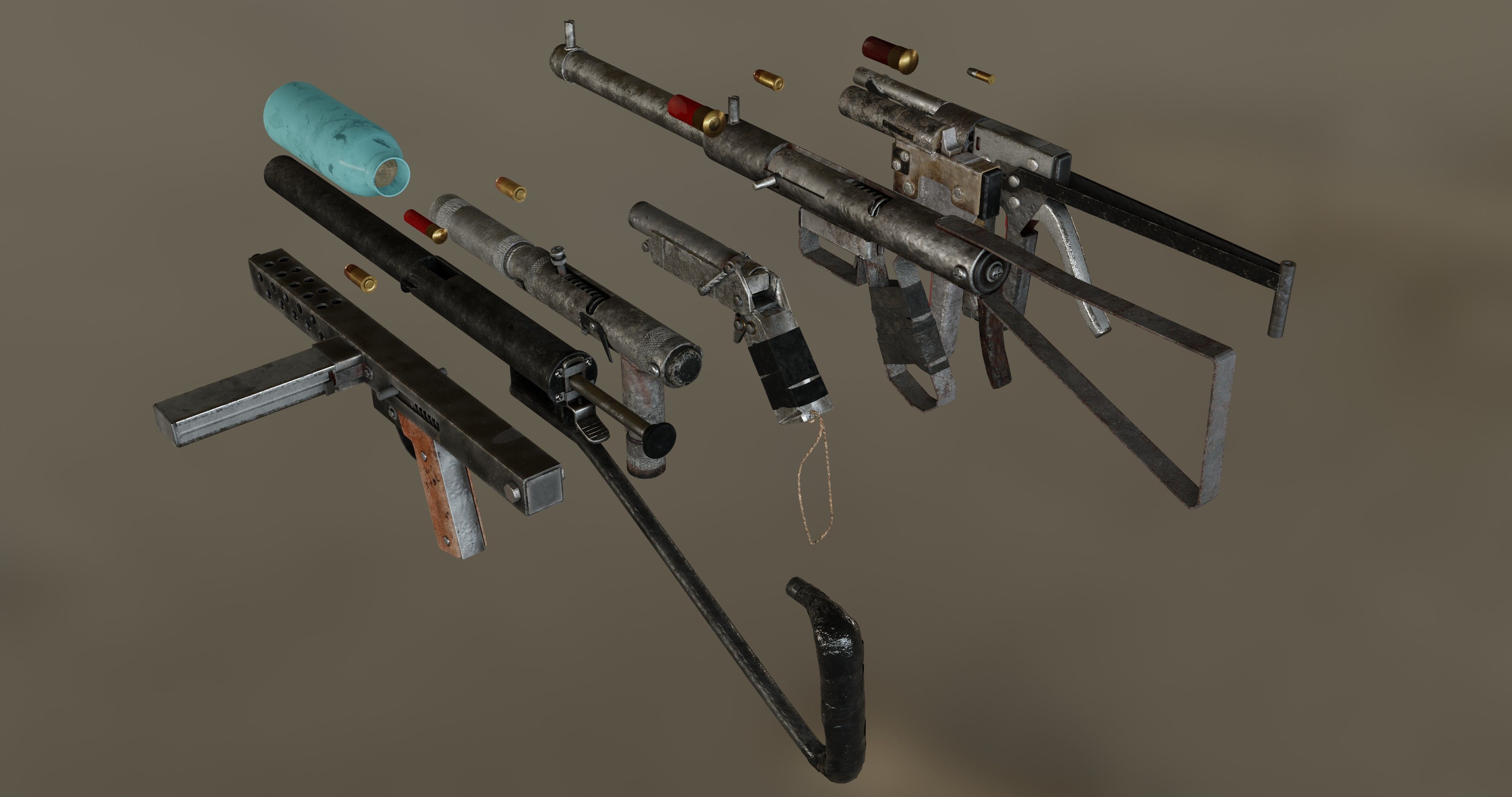 Homemade Guns Pack - rigged Low-poly 3D model_1