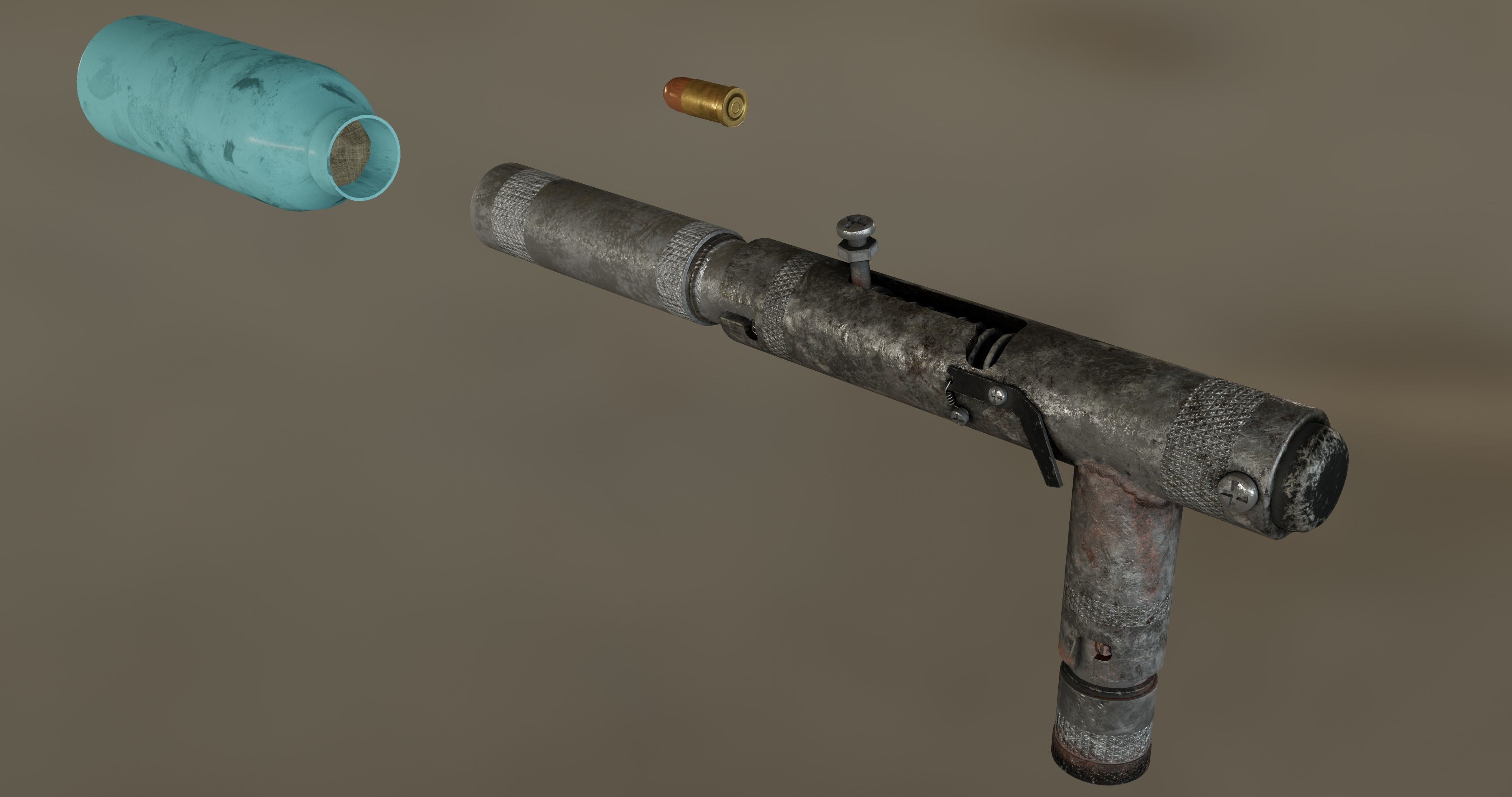 Homemade Guns Pack - rigged Low-poly 3D model_10