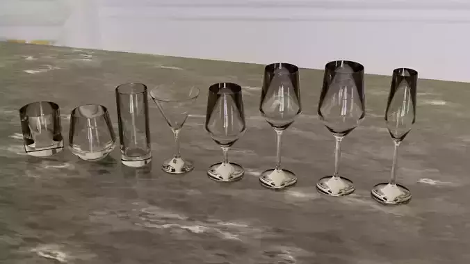 8 Types of Glassware Free low-poly 3D model
