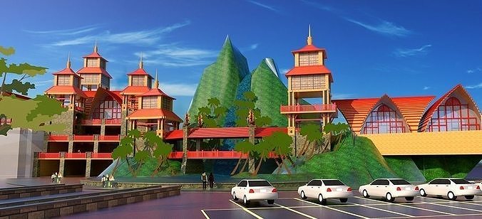 Southeast Asia New-style architecture in one Theme park 3D model