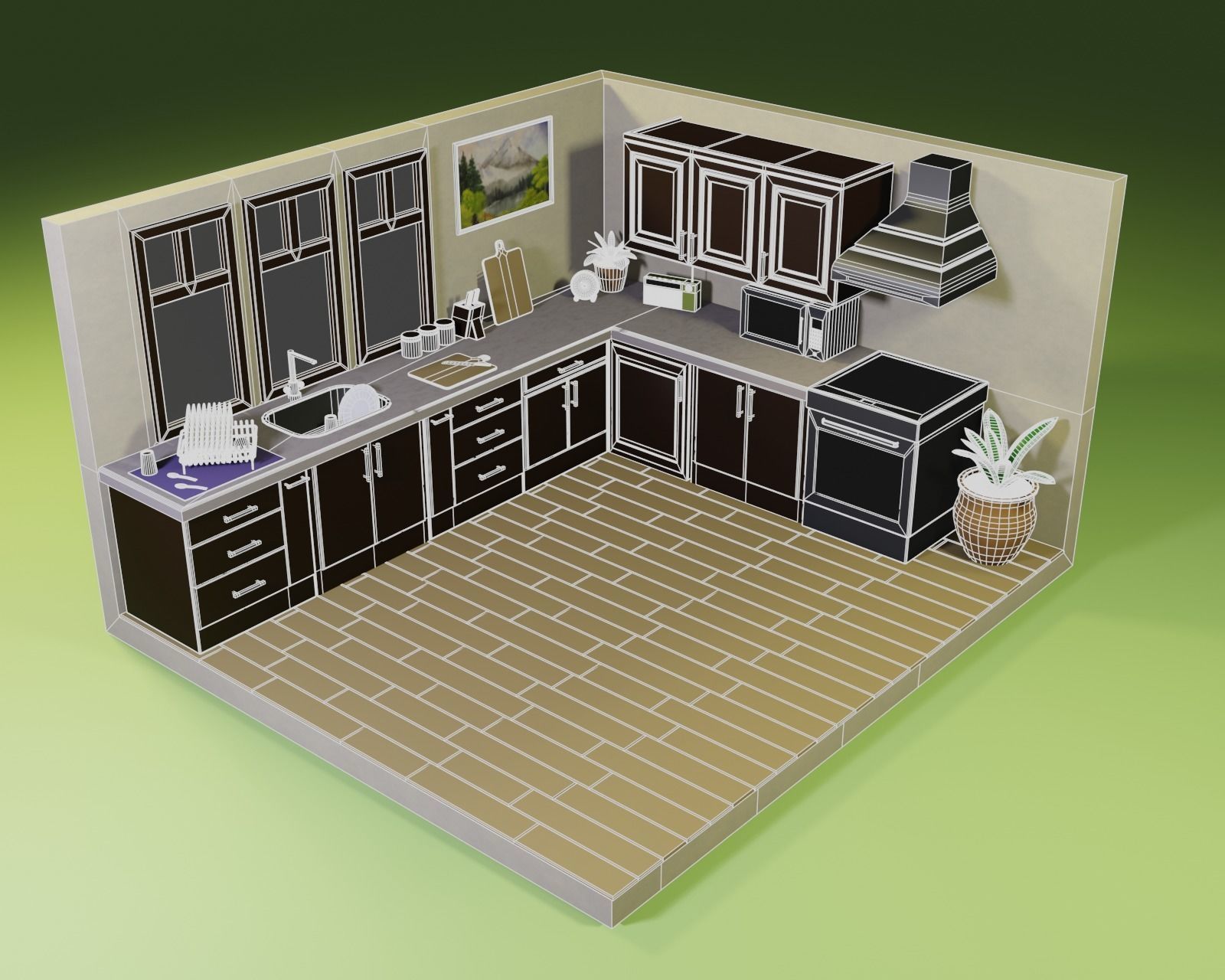 stylized kitchen Free 3D model_1