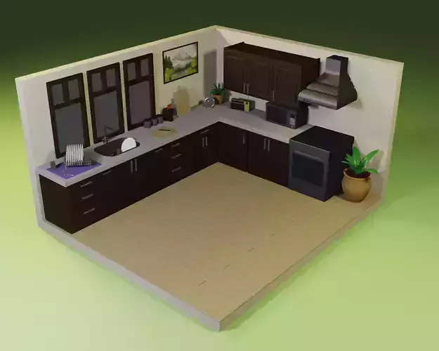 stylized kitchen Free 3D model