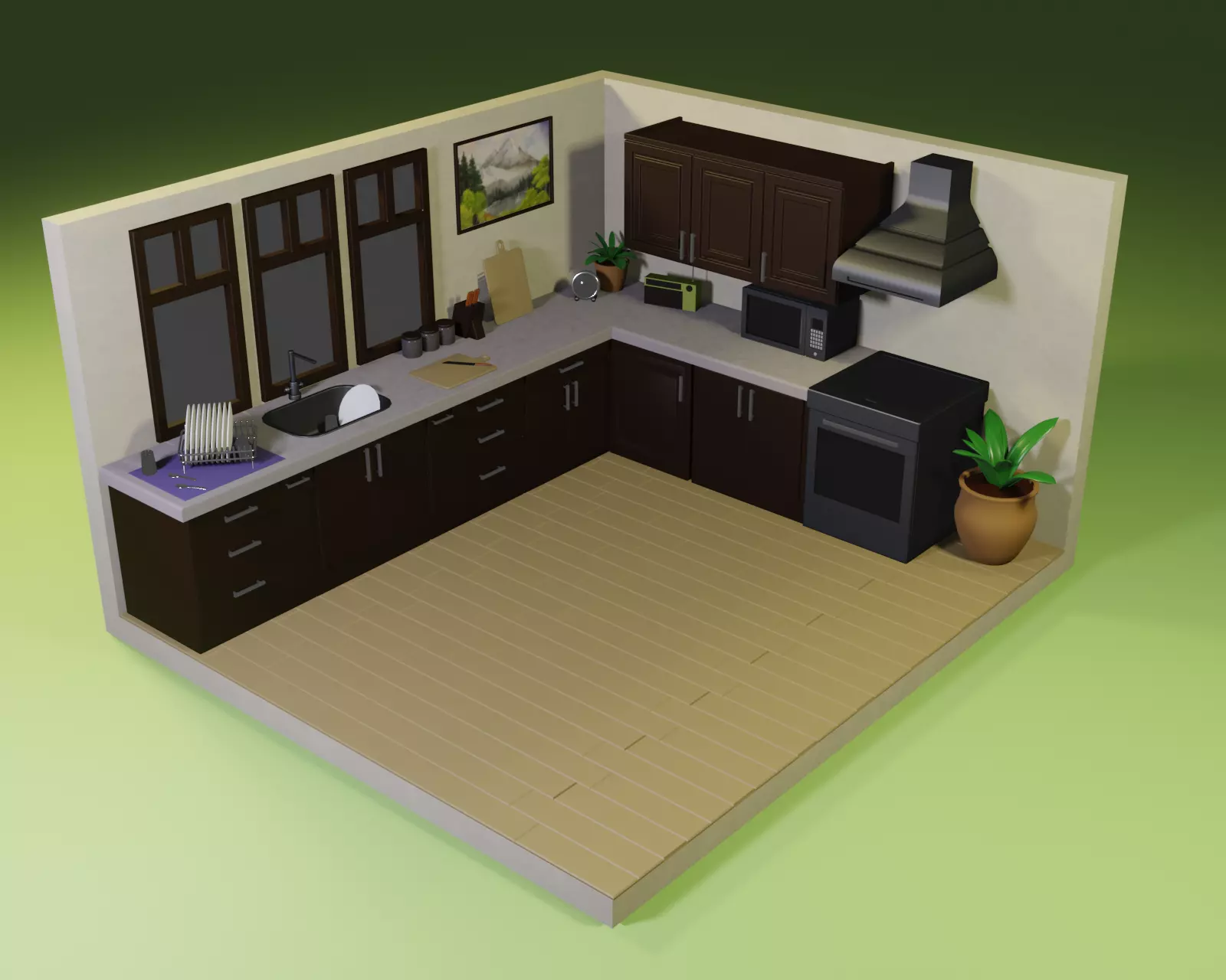 stylized kitchen Free 3D model_0