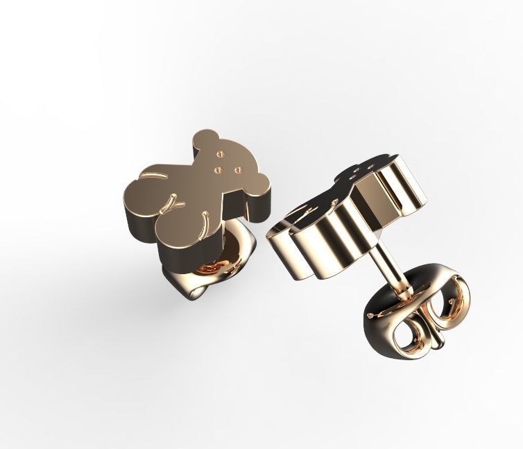 bears pair of stud earrings 3D print model_6