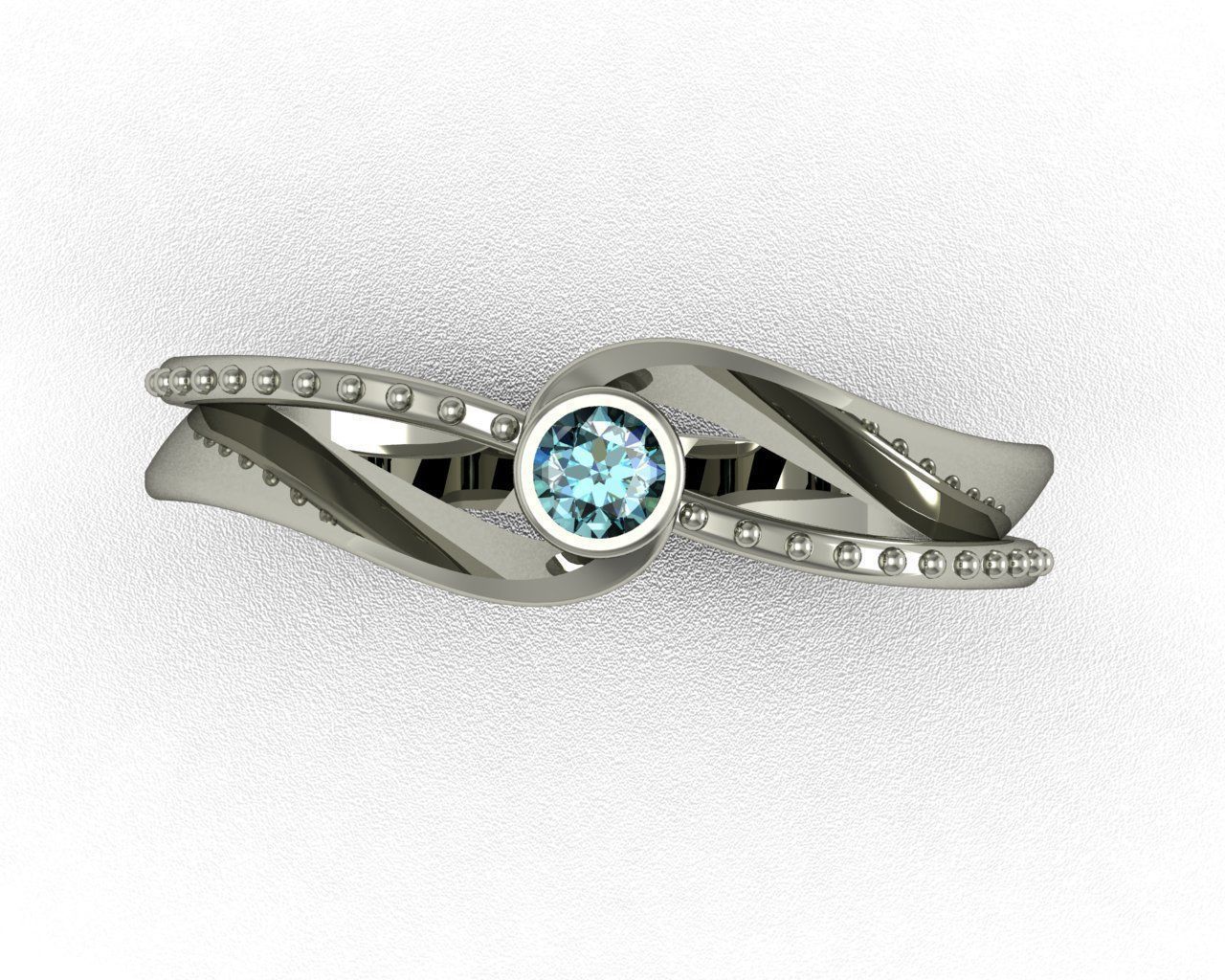Ring 3D print model silver with aqua topaz stone 3D print model_2