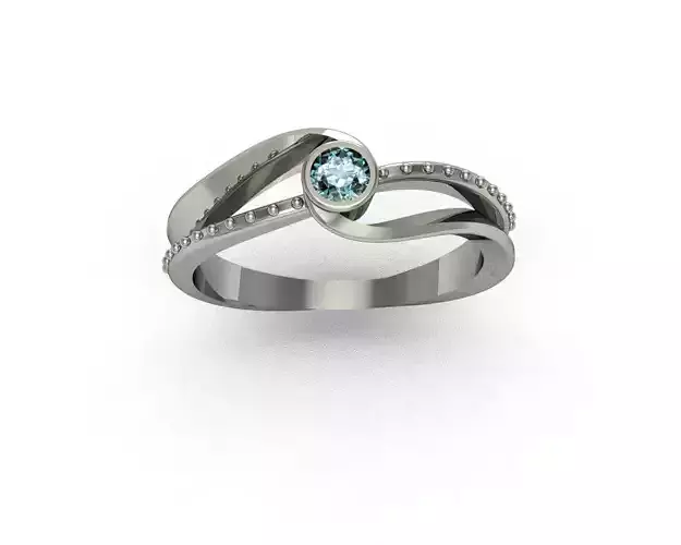Ring 3D print model silver with aqua topaz stone