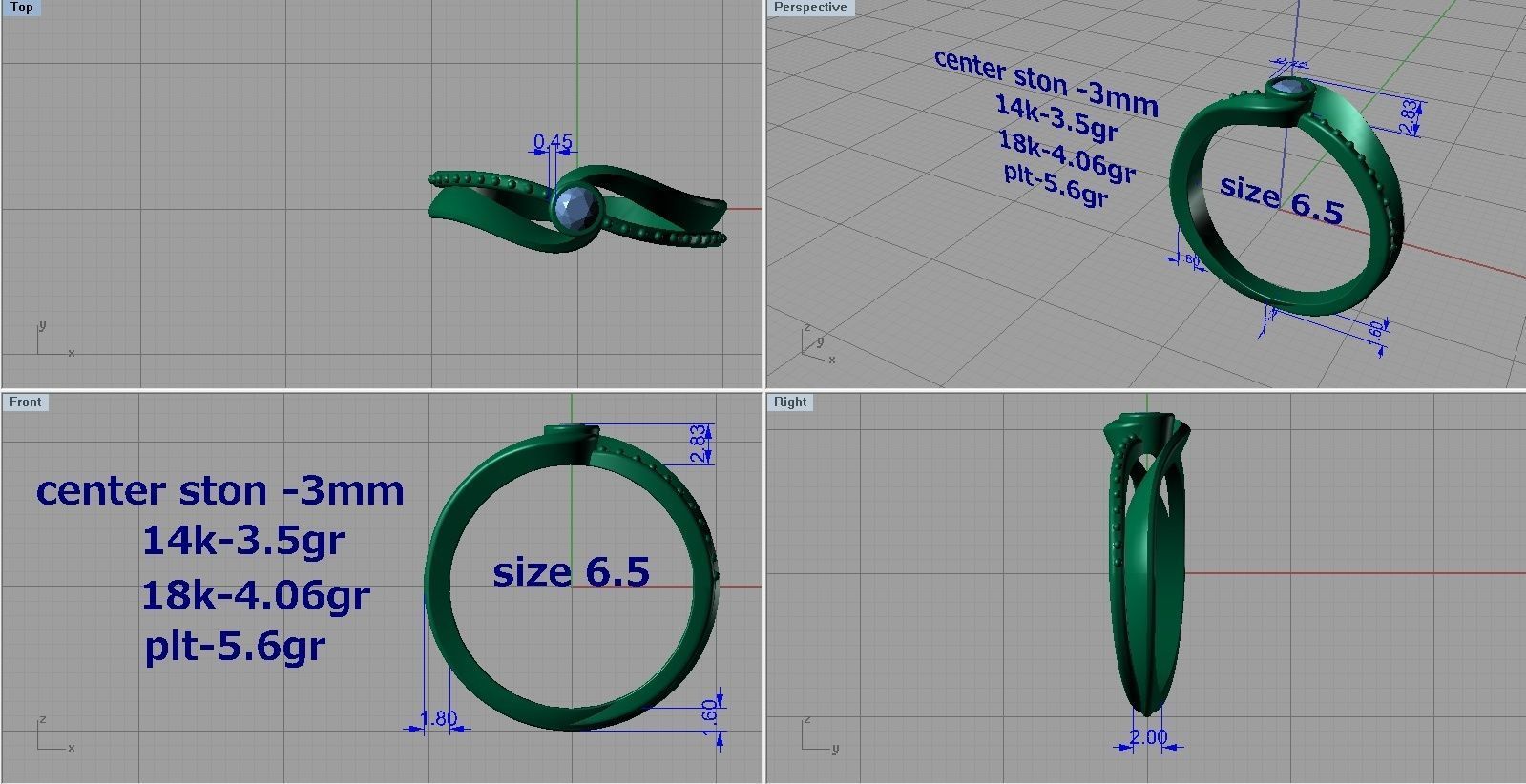 Ring 3D print model silver with aqua topaz stone 3D print model_6