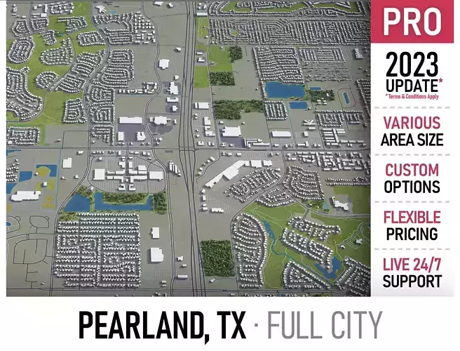 Pearland - 3D City Model Low-poly 3D model