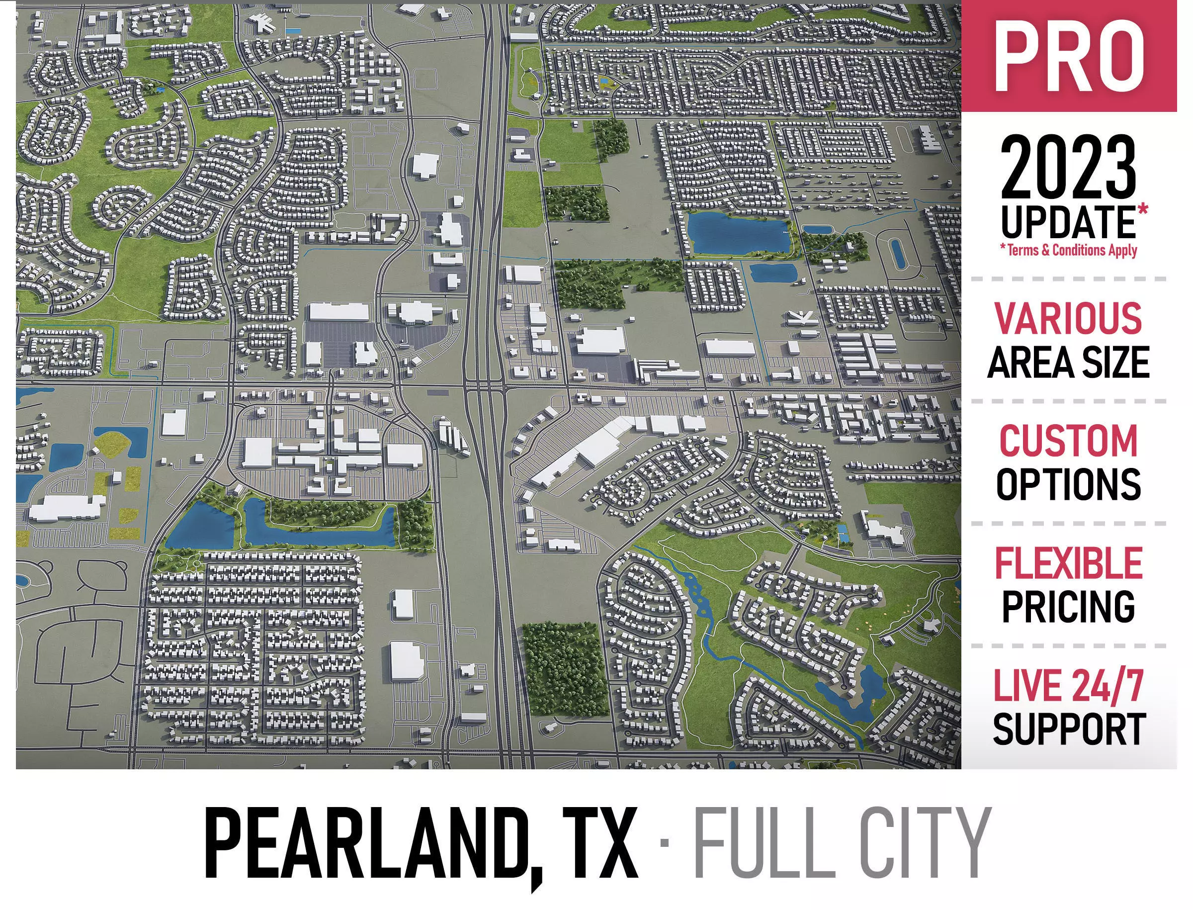Pearland - 3D City Model Low-poly 3D model