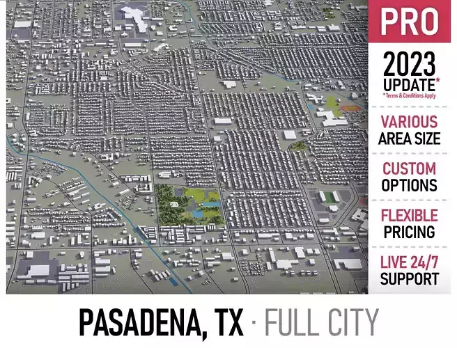 Pasadena - 3D City Model Low-poly 3D model