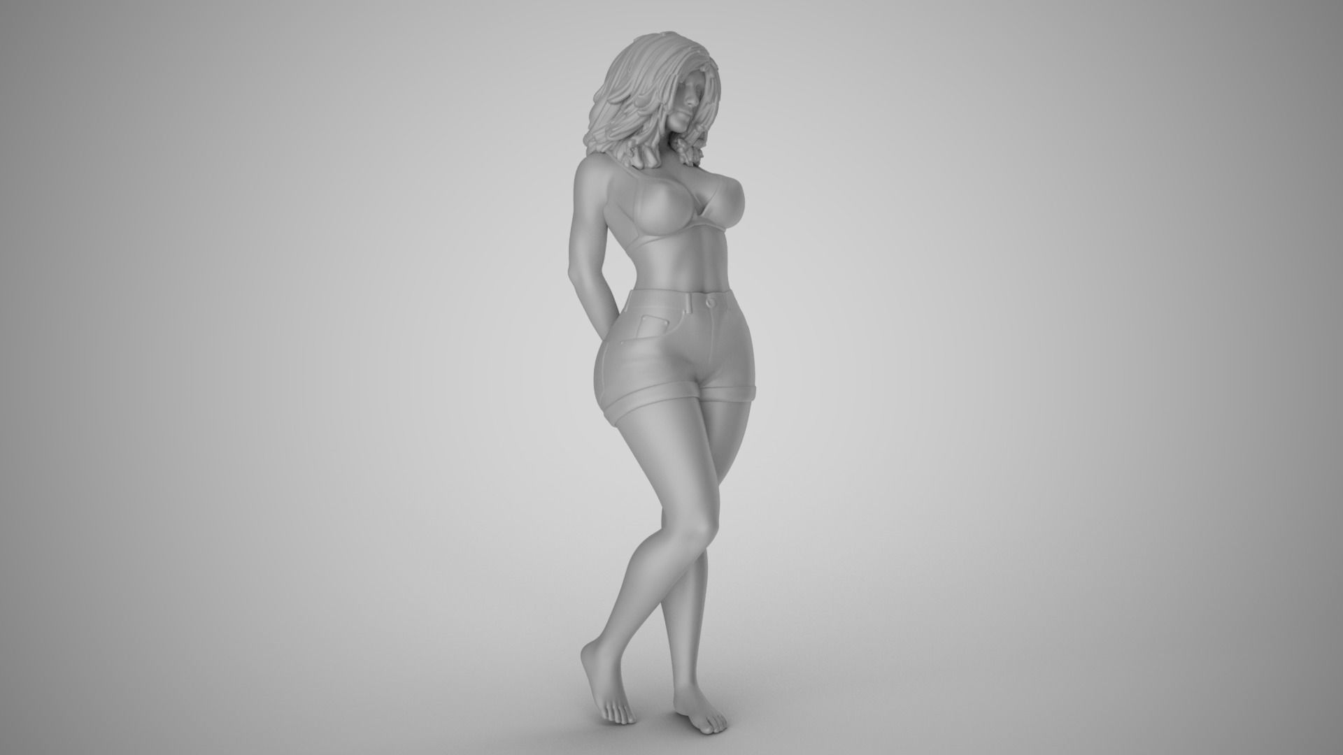 Woman with her Hands Behind 3D print model_2