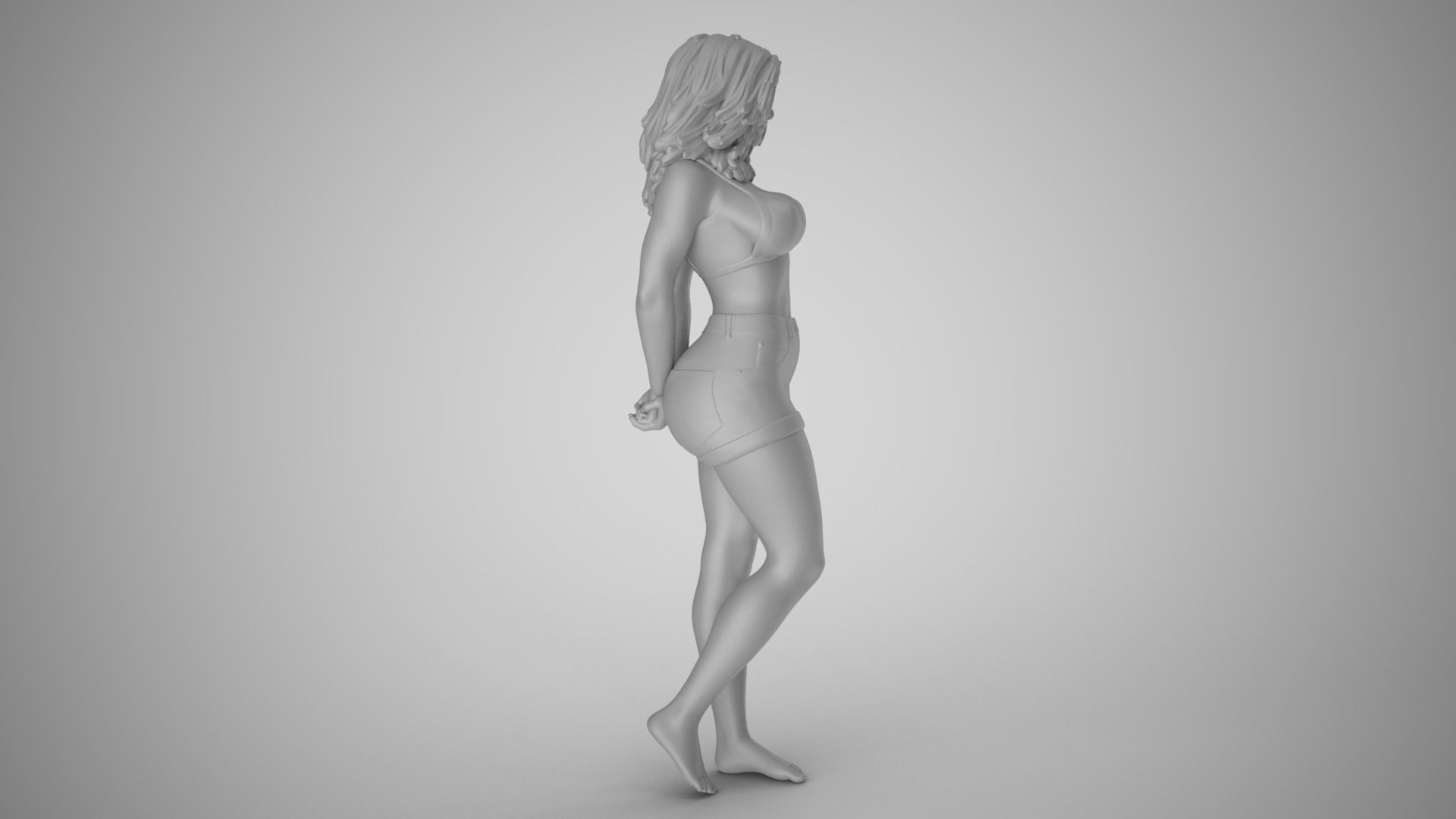 Woman with her Hands Behind 3D print model_3