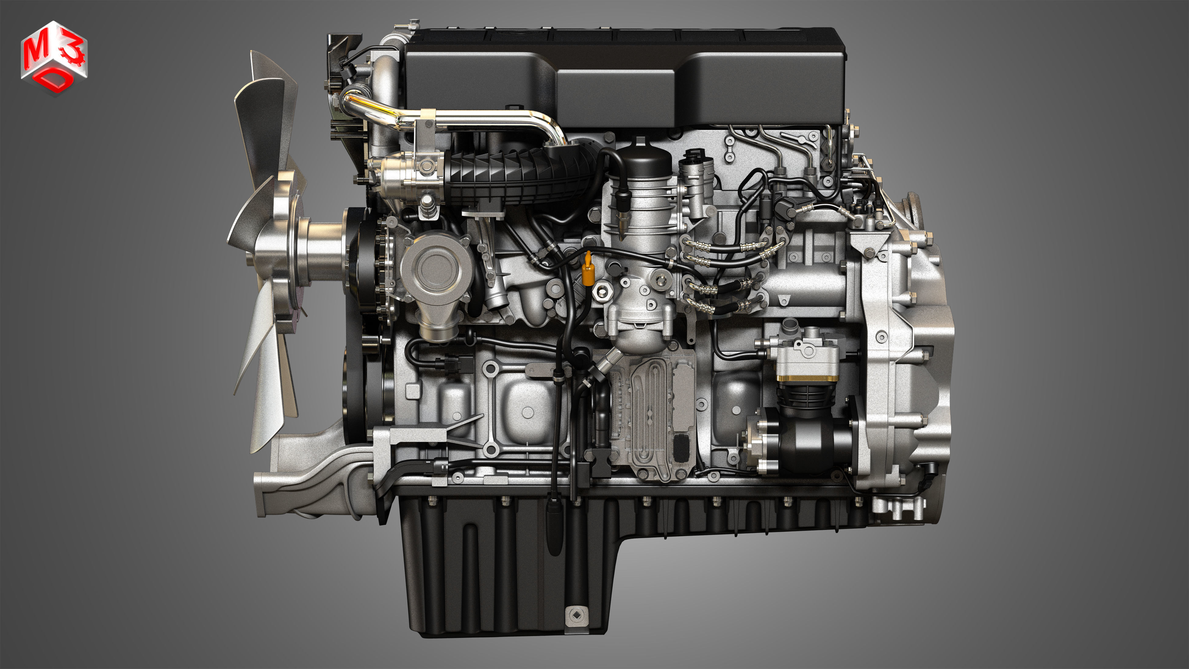 DD15 Heavy Duty Truck Engine - 6 Cylinder Diesel Engine 3D model_5