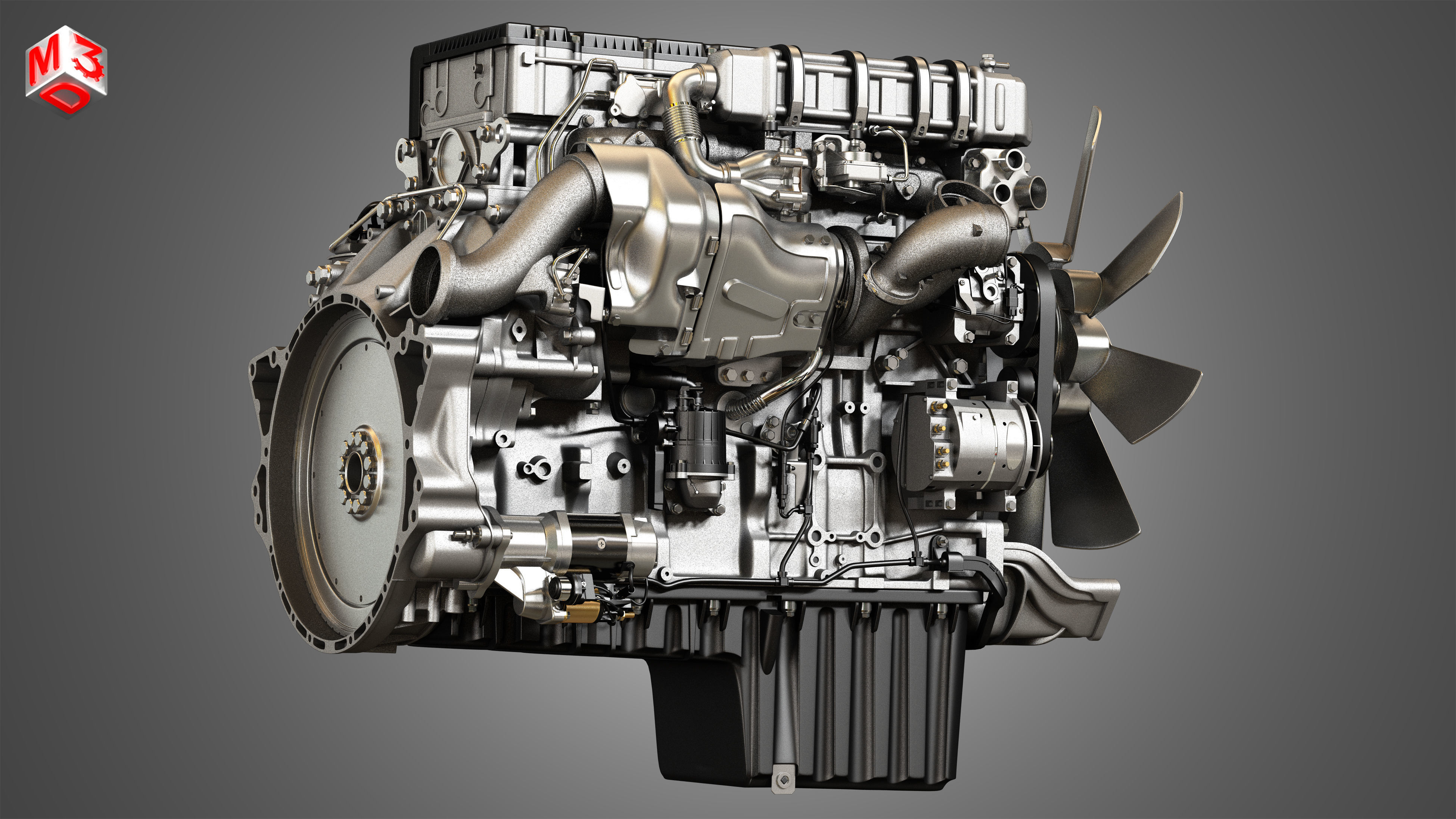 DD15 Heavy Duty Truck Engine - 6 Cylinder Diesel Engine 3D model_8