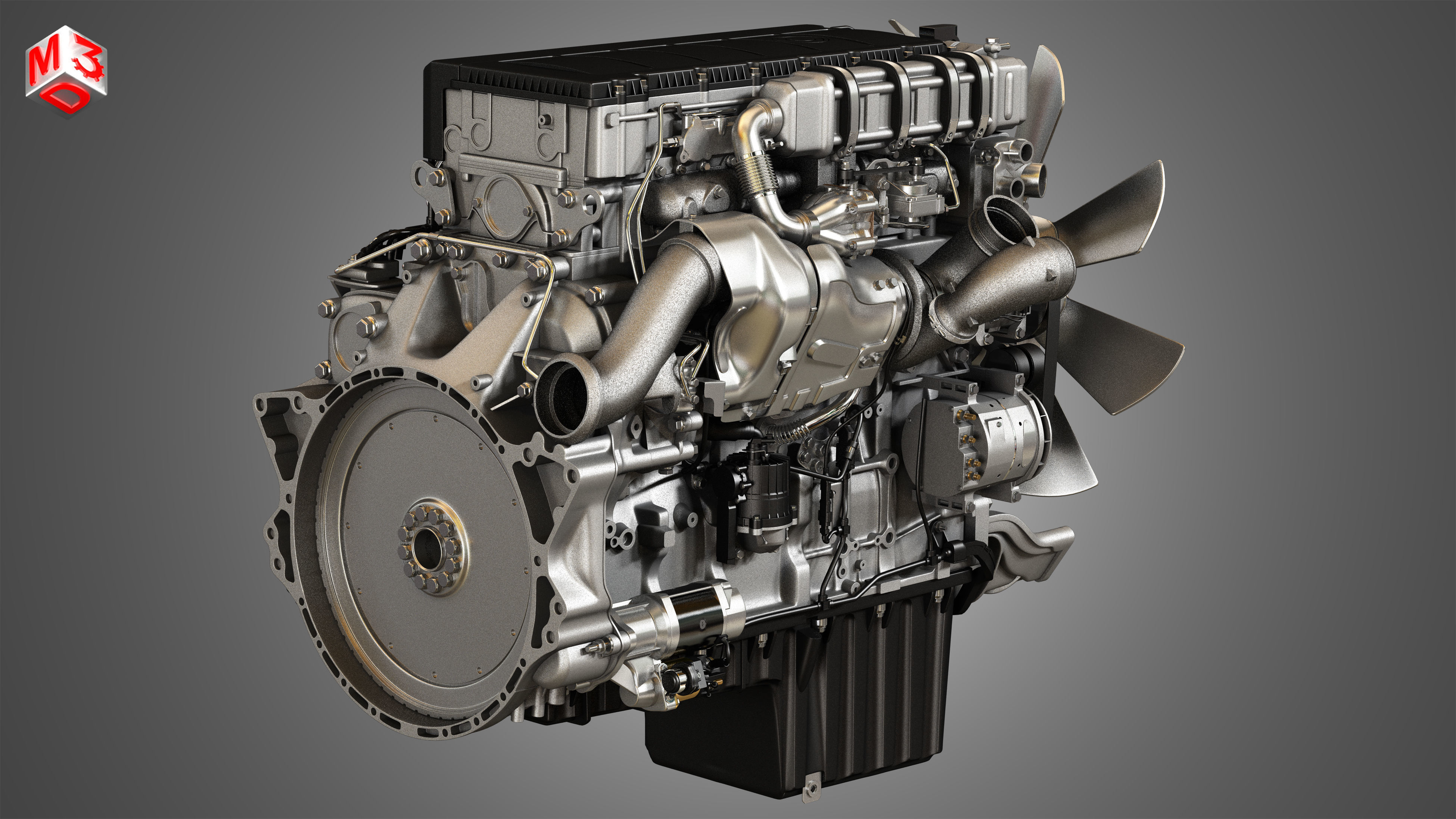 DD15 Heavy Duty Truck Engine - 6 Cylinder Diesel Engine 3D model_2