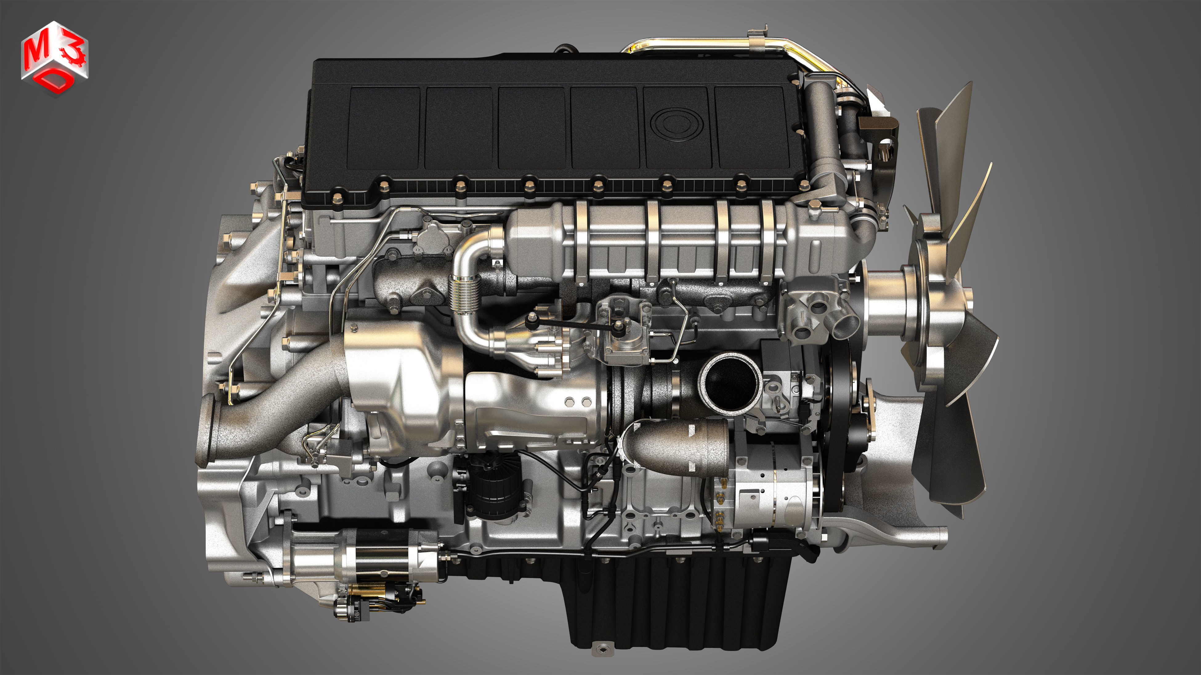 DD15 Heavy Duty Truck Engine - 6 Cylinder Diesel Engine 3D model_12