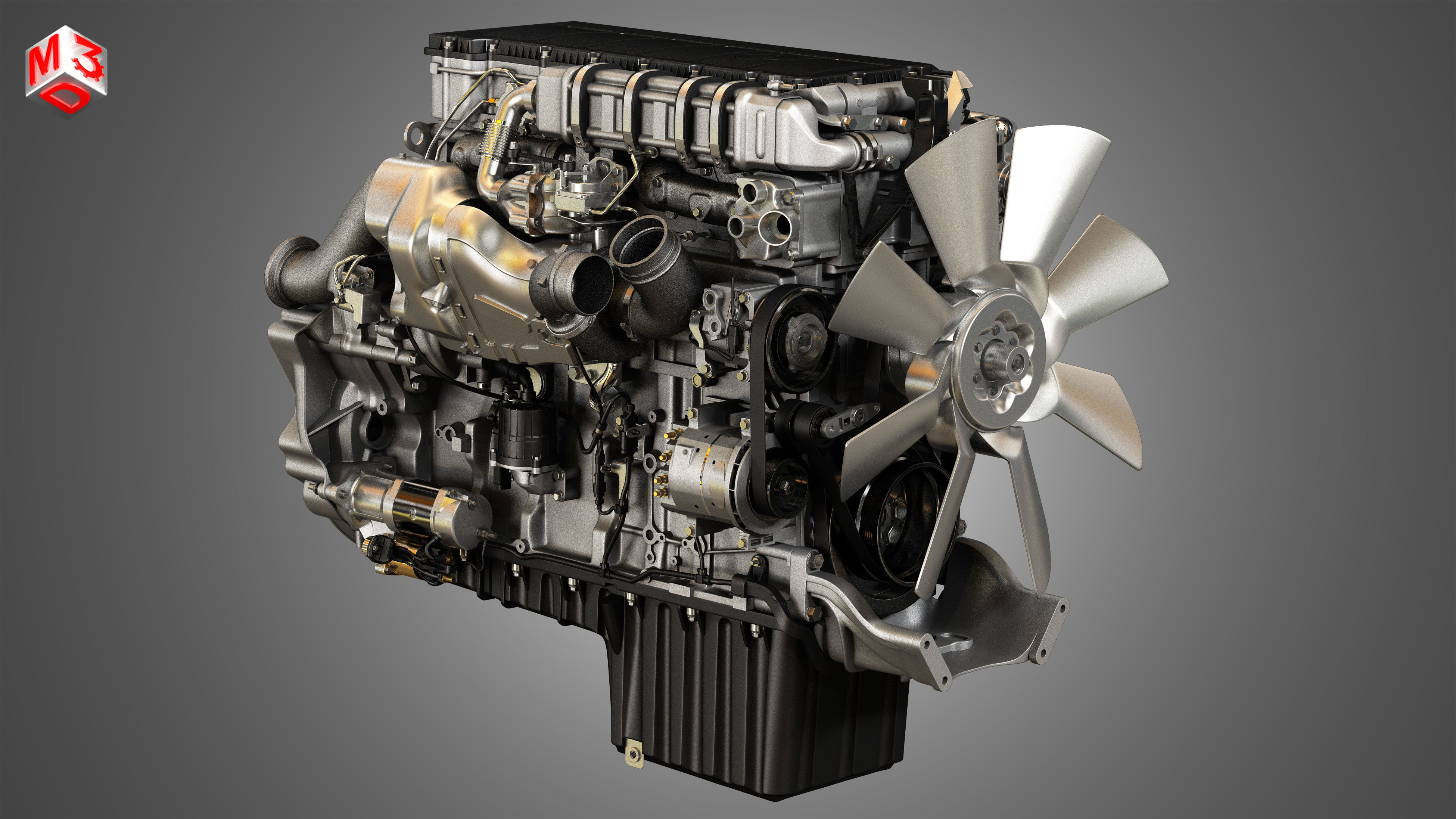 DD15 Heavy Duty Truck Engine - 6 Cylinder Diesel Engine 3D model_3
