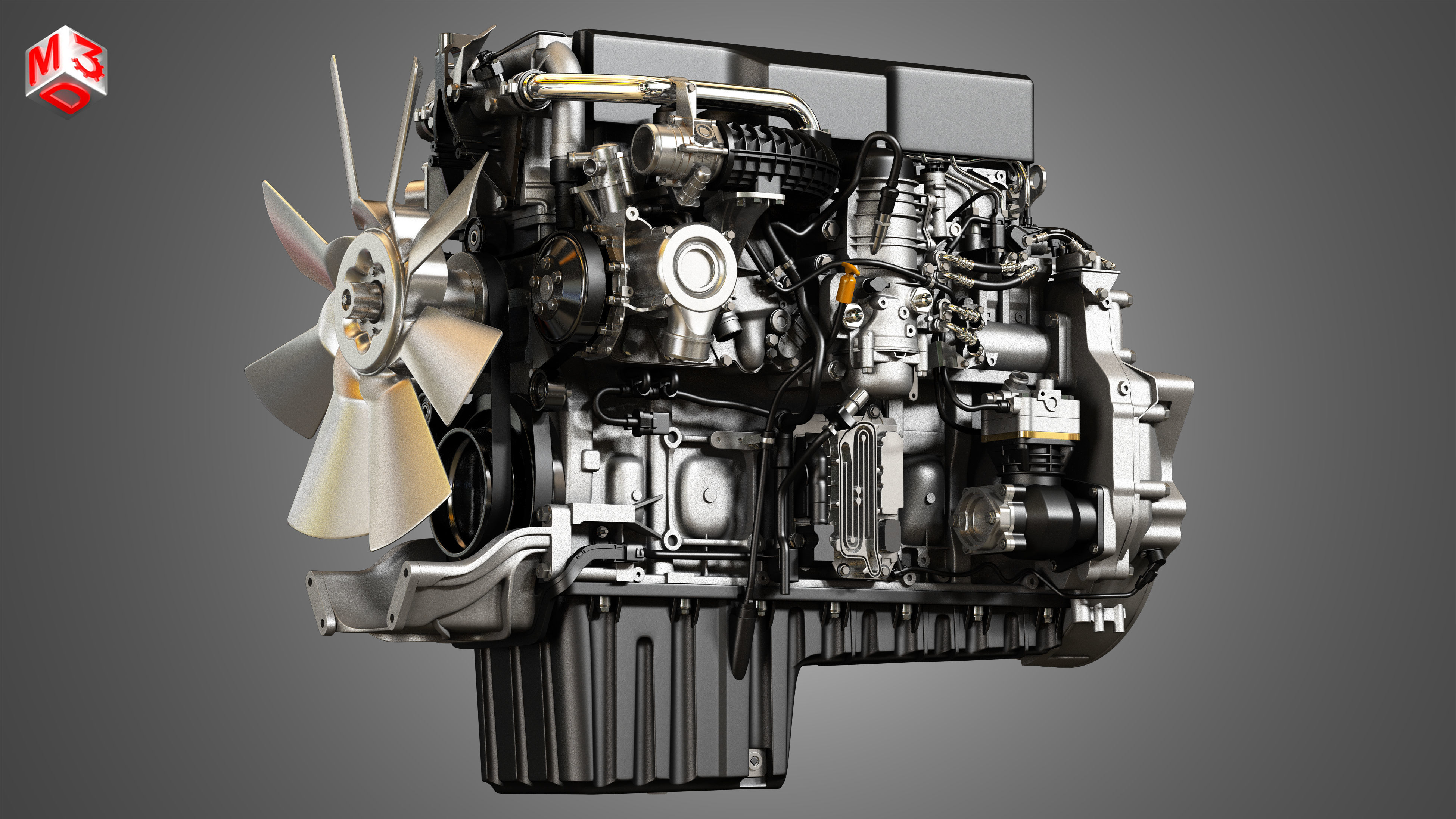 DD15 Heavy Duty Truck Engine - 6 Cylinder Diesel Engine 3D model_7