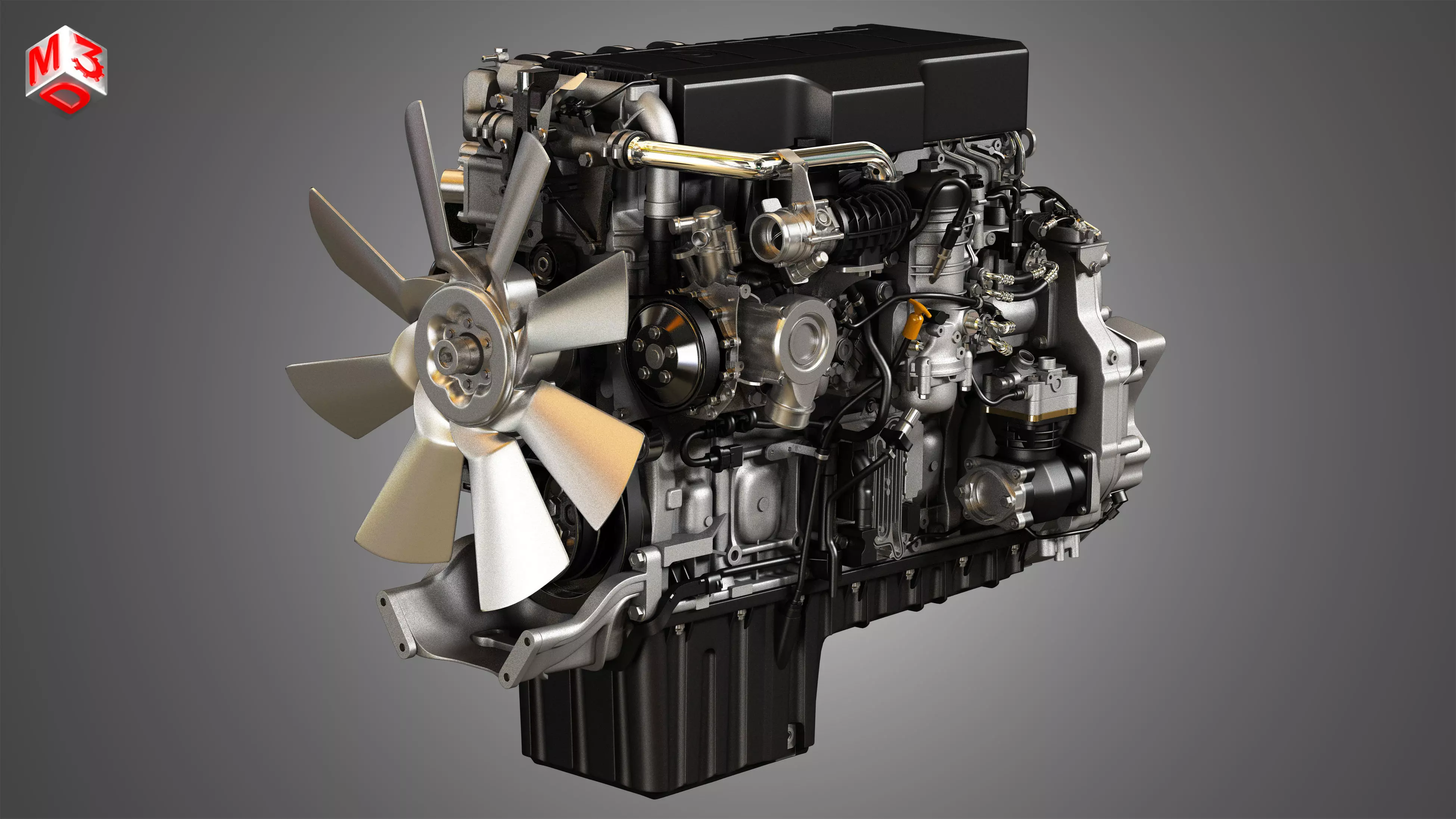 DD15 Heavy Duty Truck Engine - 6 Cylinder Diesel Engine 3D model_0