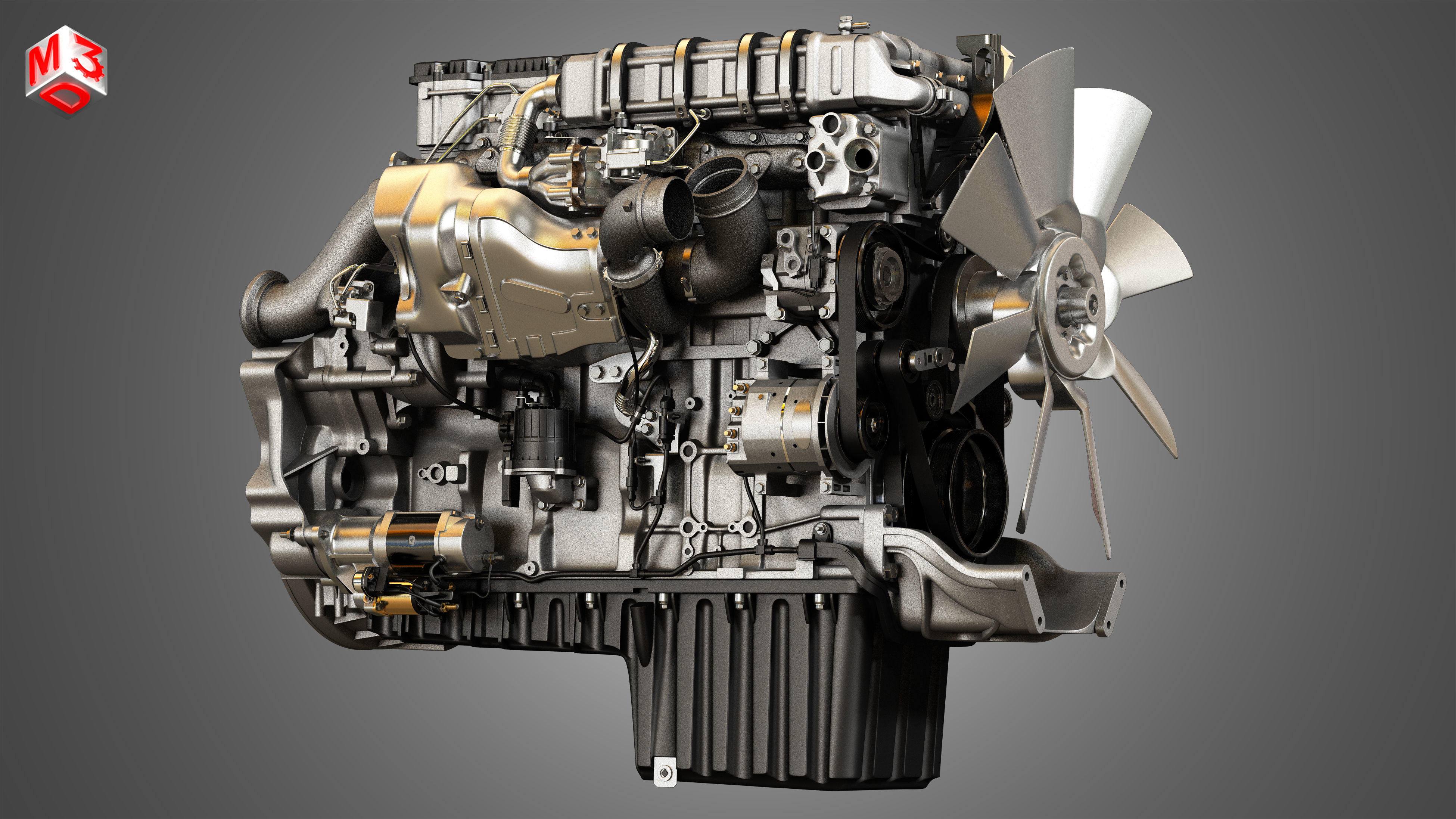 DD15 Heavy Duty Truck Engine - 6 Cylinder Diesel Engine 3D model_9