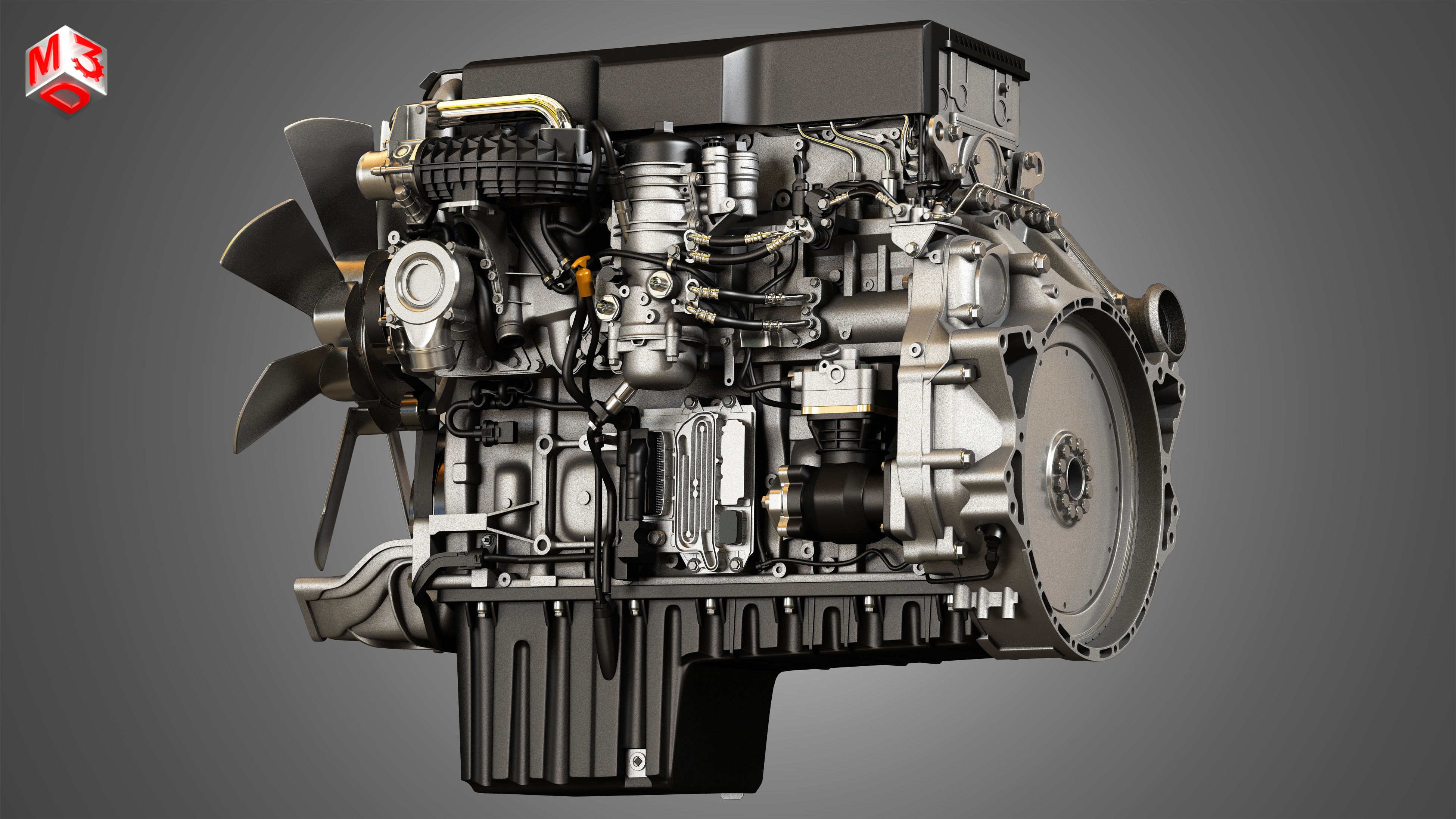 DD15 Heavy Duty Truck Engine - 6 Cylinder Diesel Engine 3D model_10