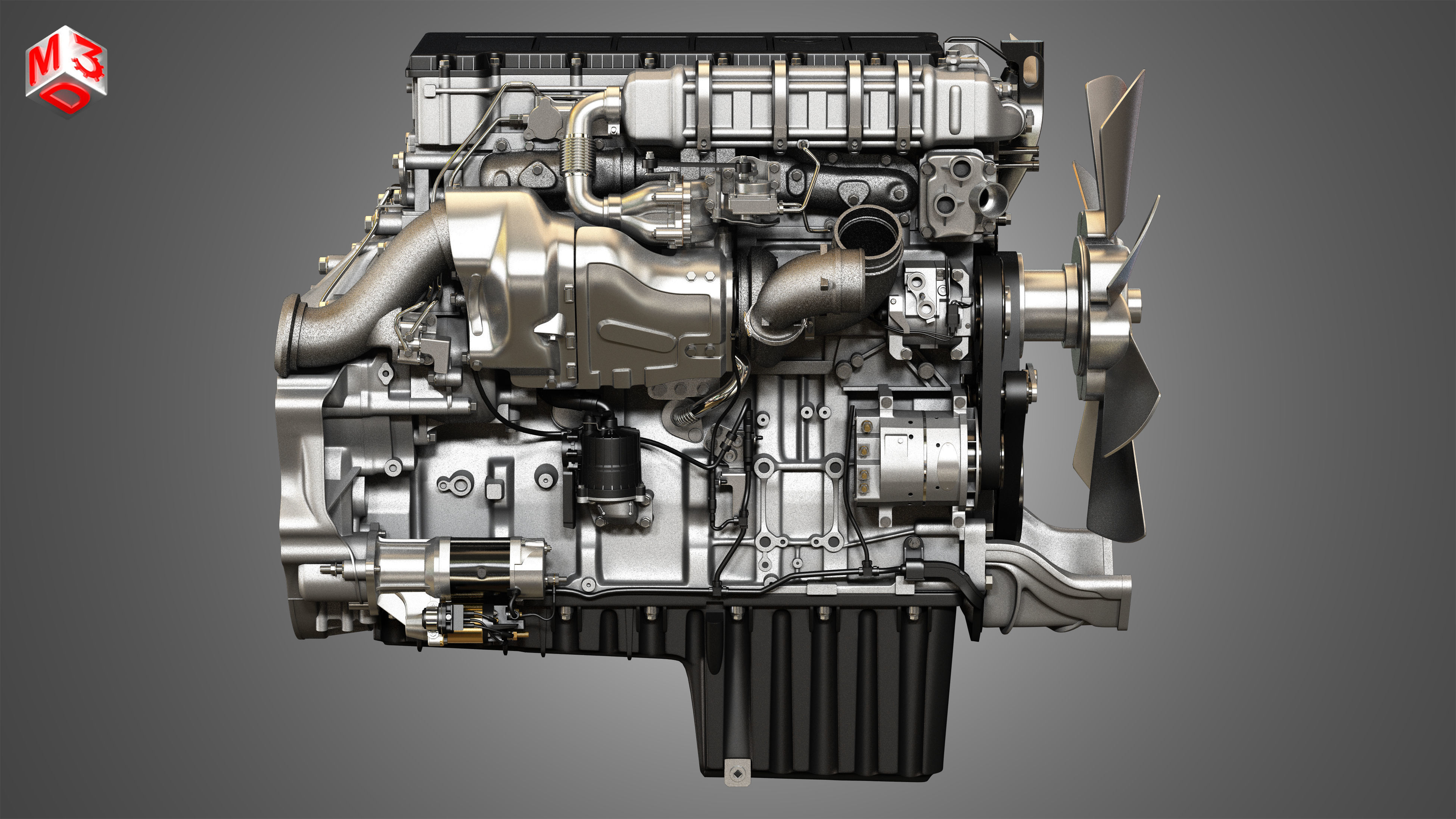 DD15 Heavy Duty Truck Engine - 6 Cylinder Diesel Engine 3D model_6