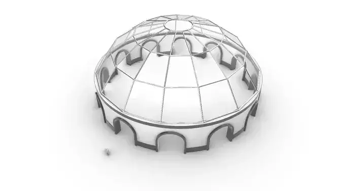 Dome Pavilion with Square Wireframe Structure and Panels 3D model