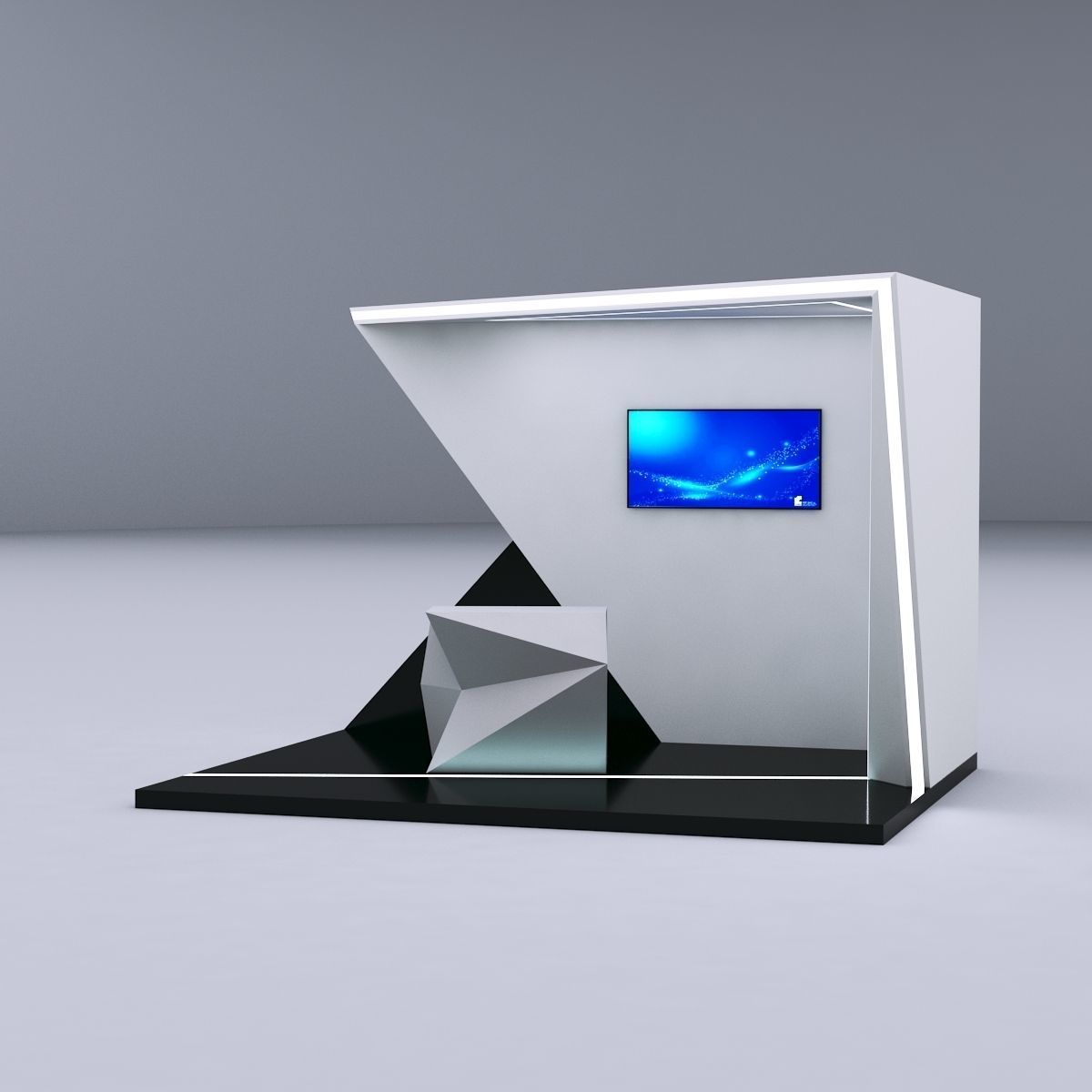 Futuristic Booth with deconstructed counter 3D model_9