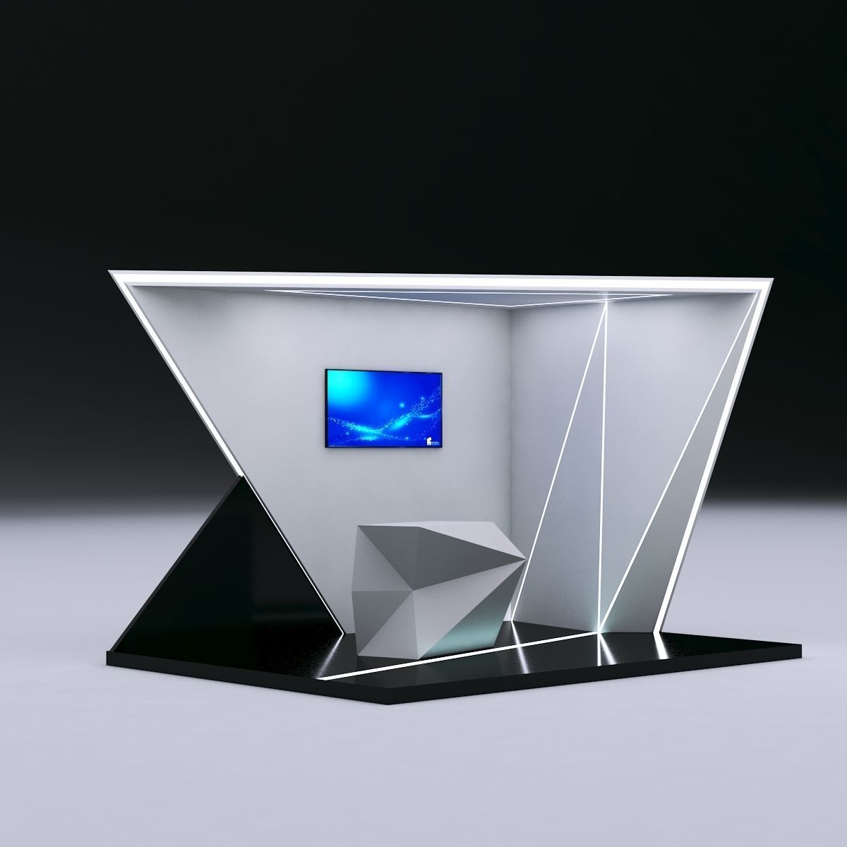 Futuristic Booth with deconstructed counter 3D model_3