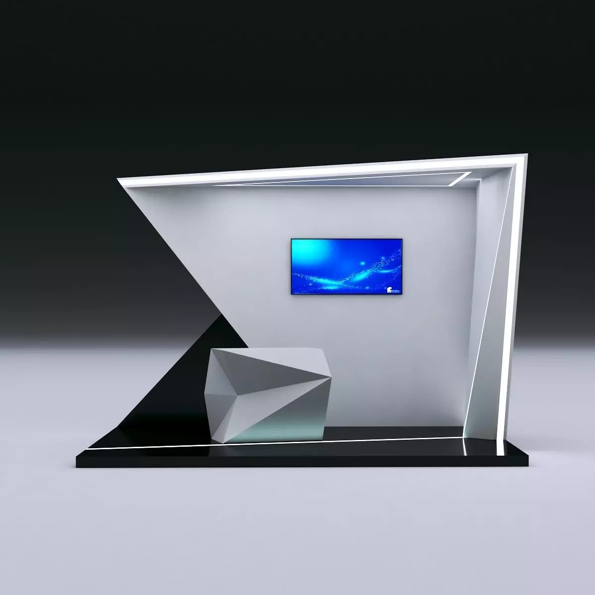 Futuristic Booth with deconstructed counter 3D model_0