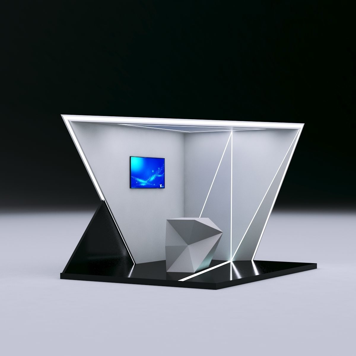 Futuristic Booth with deconstructed counter 3D model_4