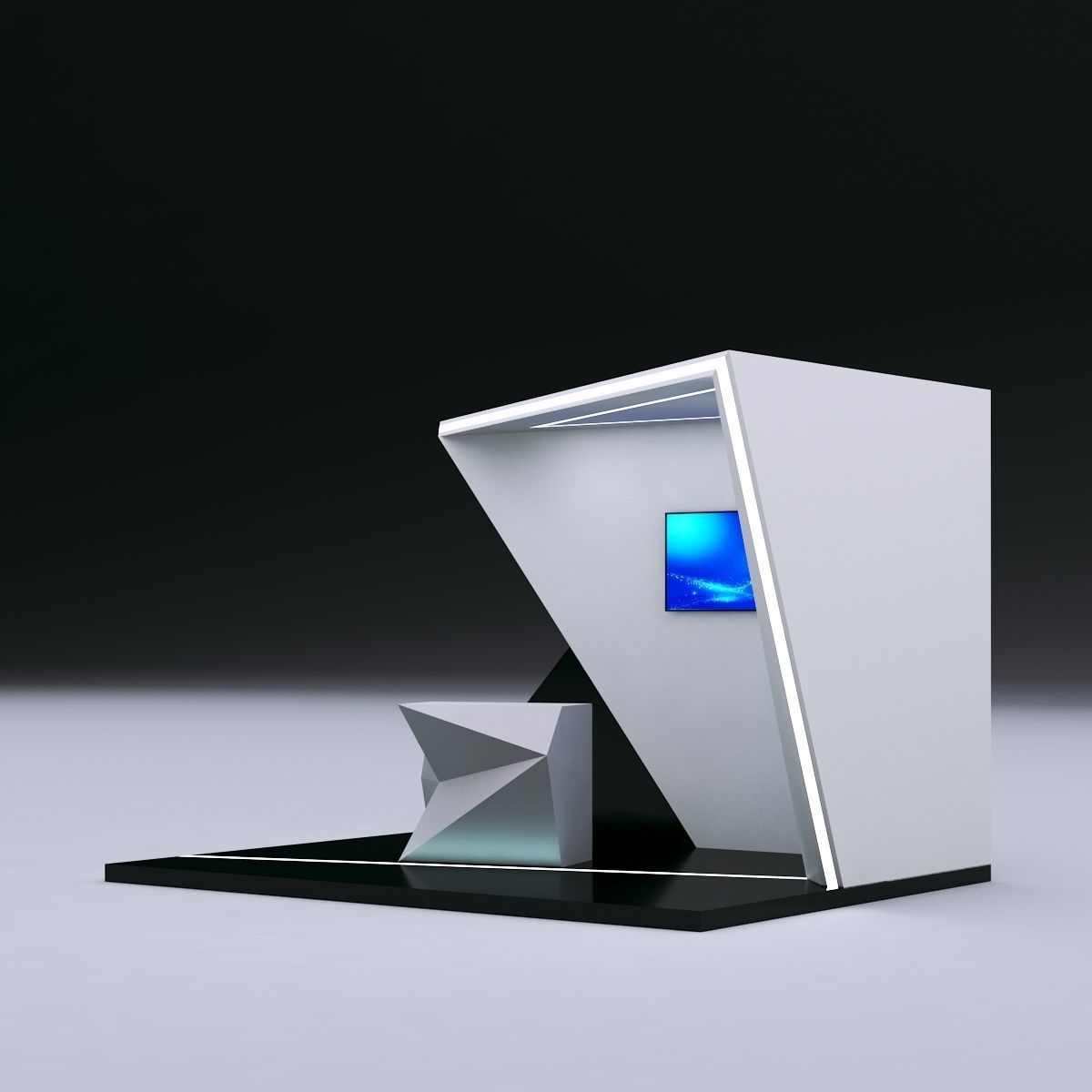 Futuristic Booth with deconstructed counter 3D model_2