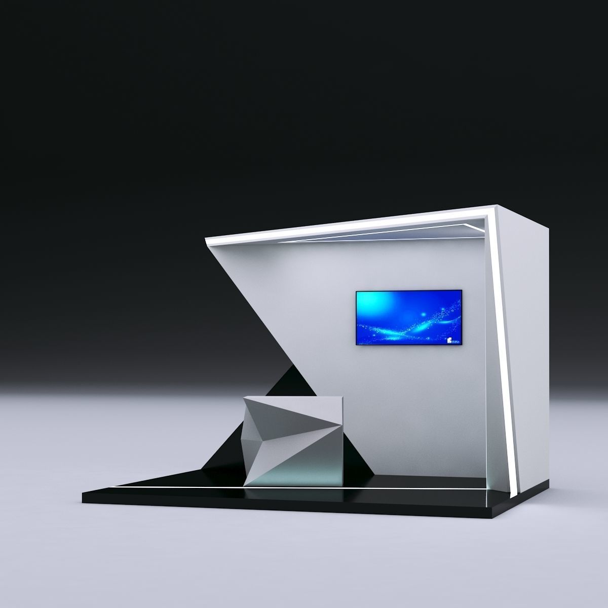 Futuristic Booth with deconstructed counter 3D model_7